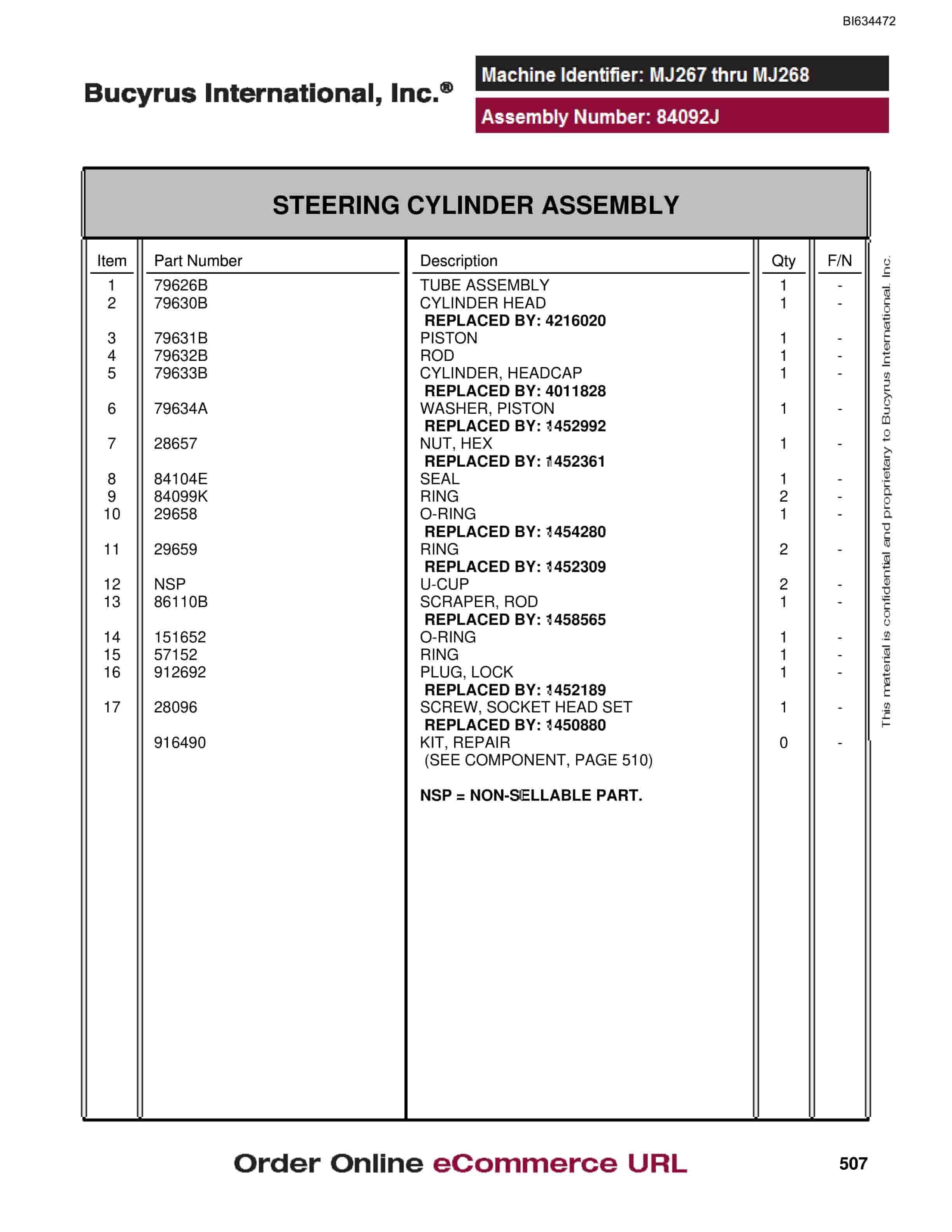 Bucyrus MT3700 AC Parts Catalog BI634472-2
