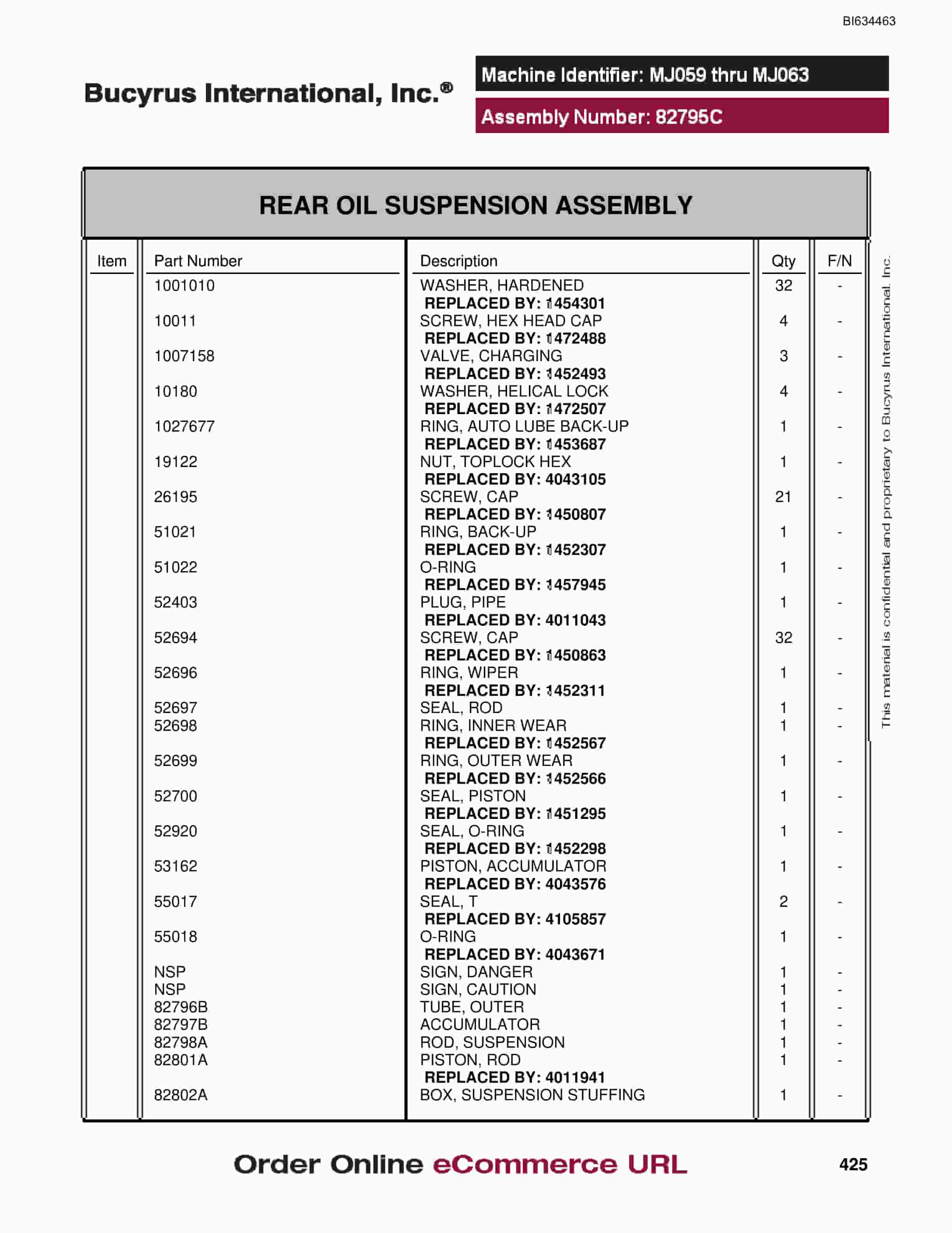 Bucyrus MT3700 Parts Catalog BI634463-2