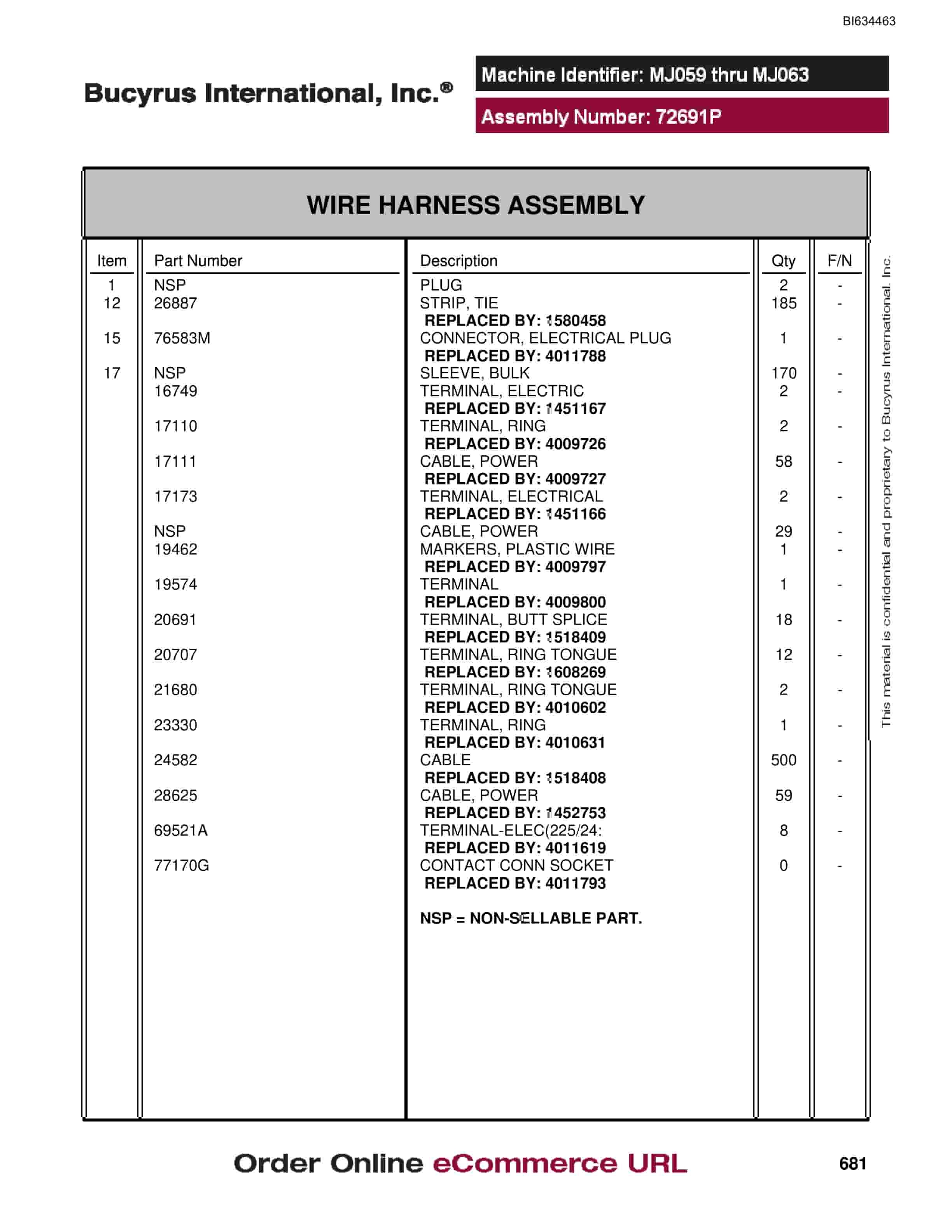 Bucyrus MT3700 Parts Catalog BI634463-5