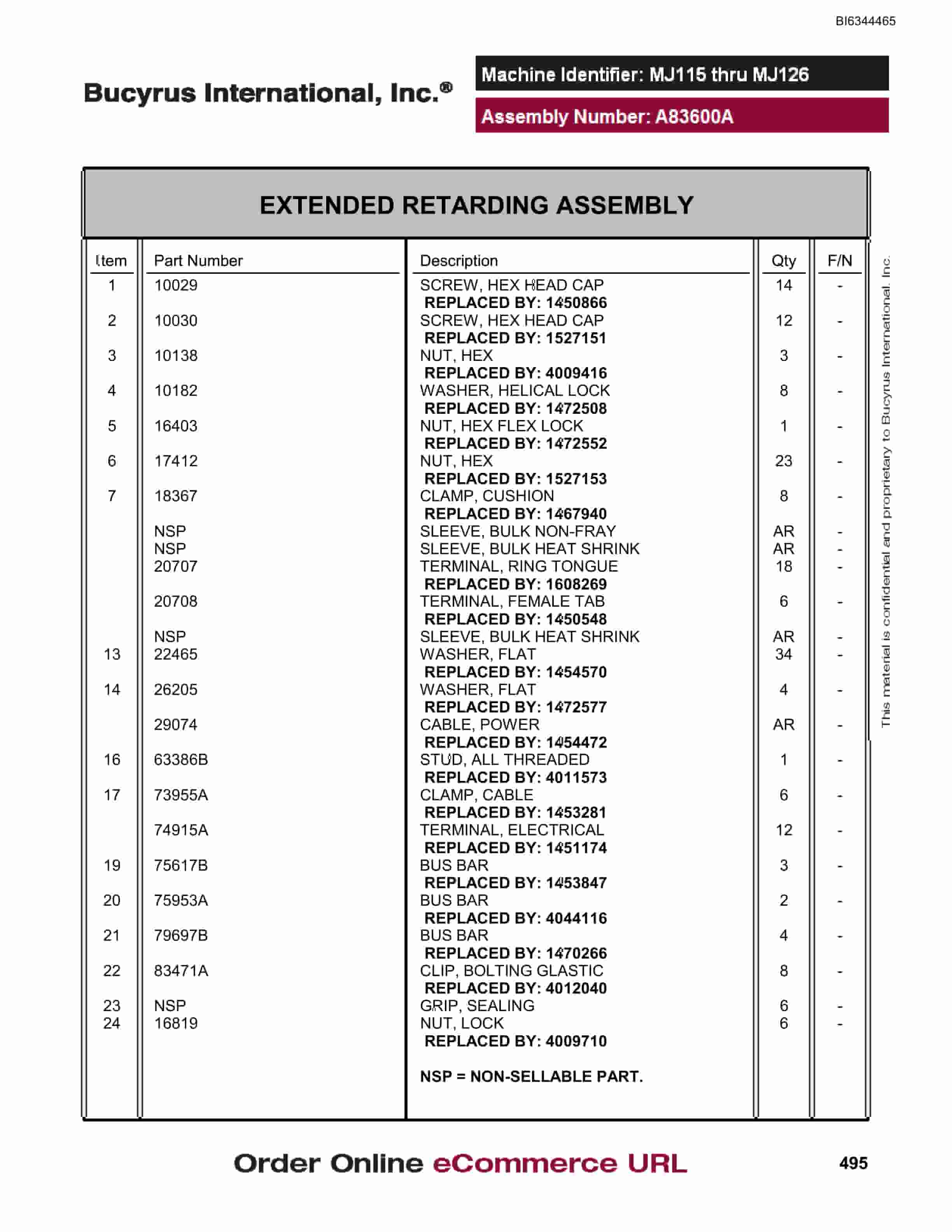 Bucyrus MT3700 Parts Catalog BI634465-2