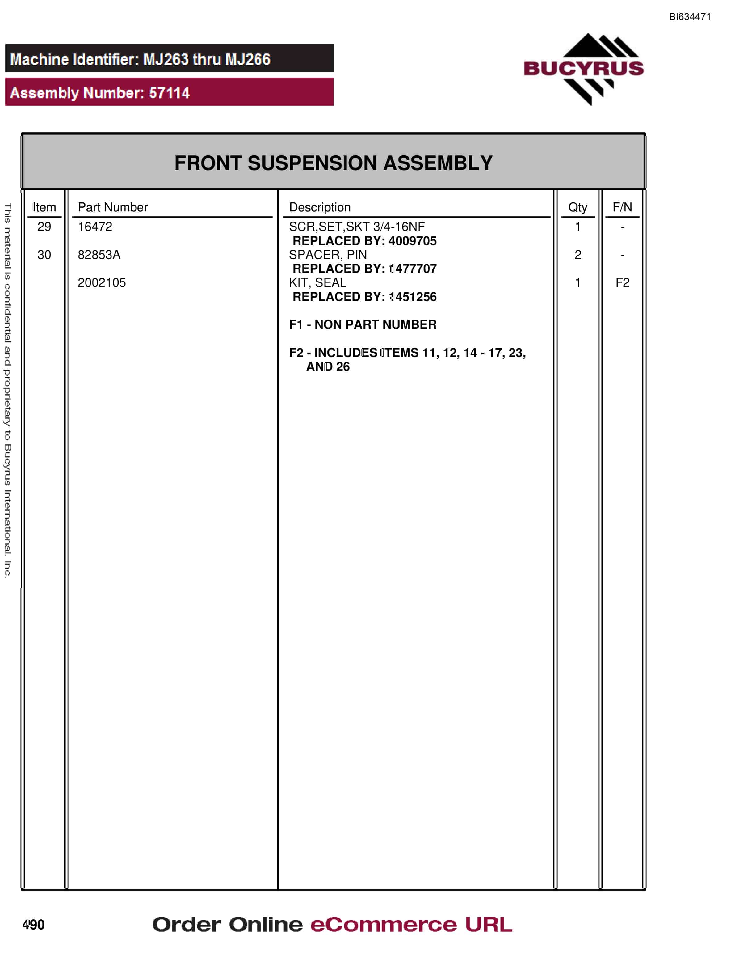 Bucyrus MT3700B Parts Catalog BI634471-2