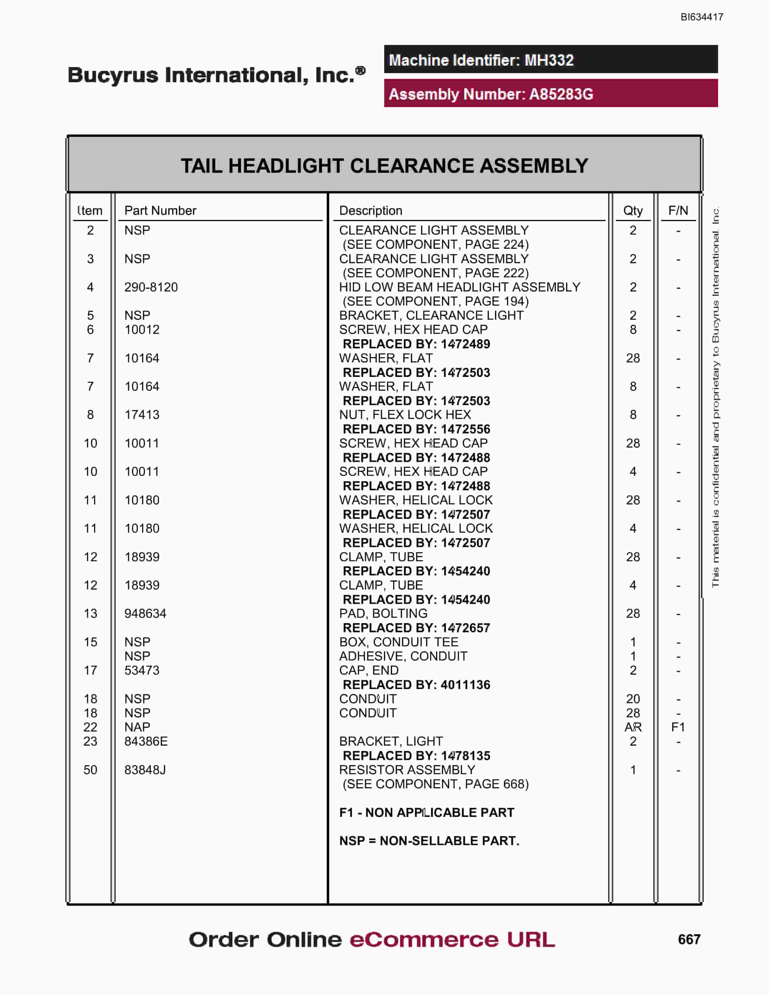 Bucyrus MT4400 AC Parts Catalog BI634417-3