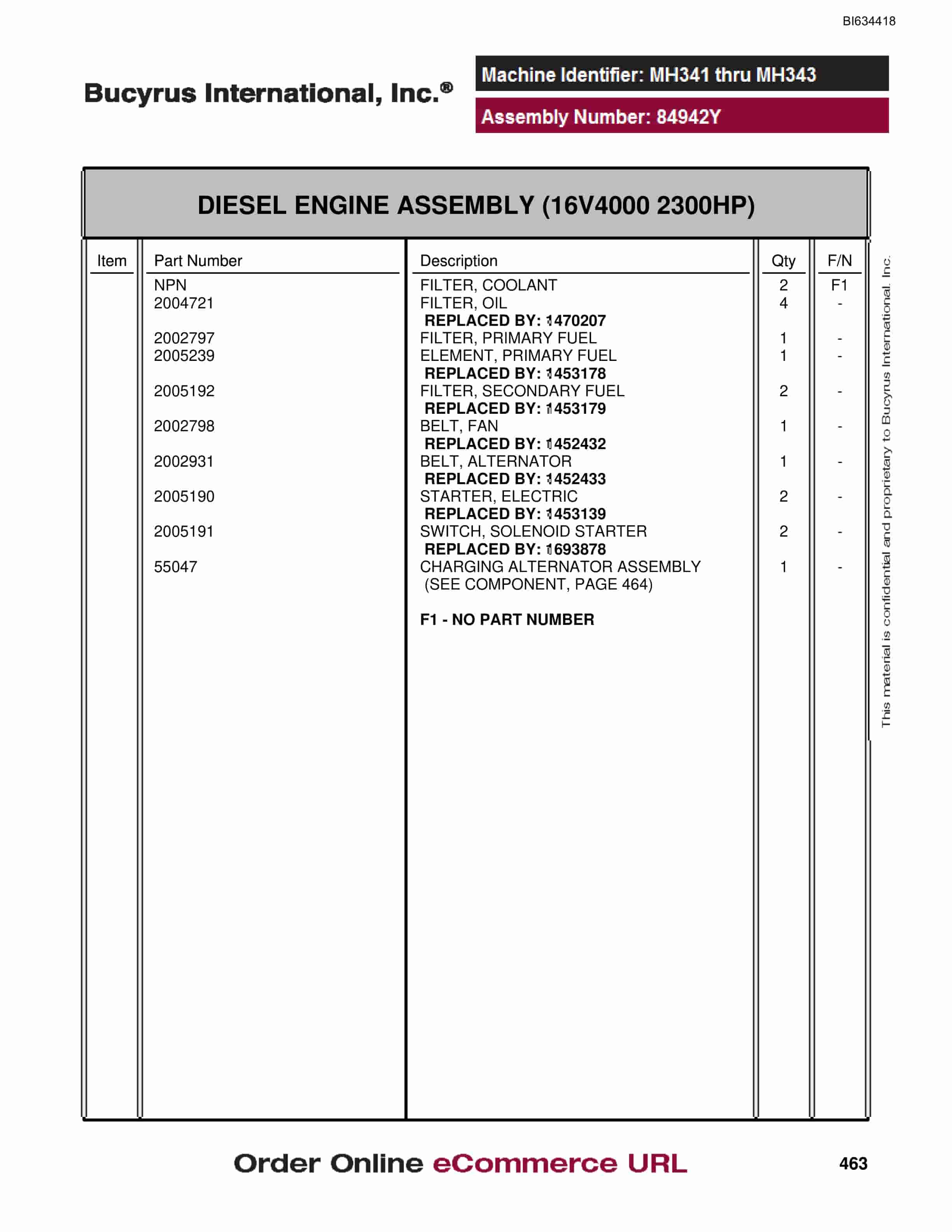 Bucyrus MT4400 AC Parts Catalog BI634418-2