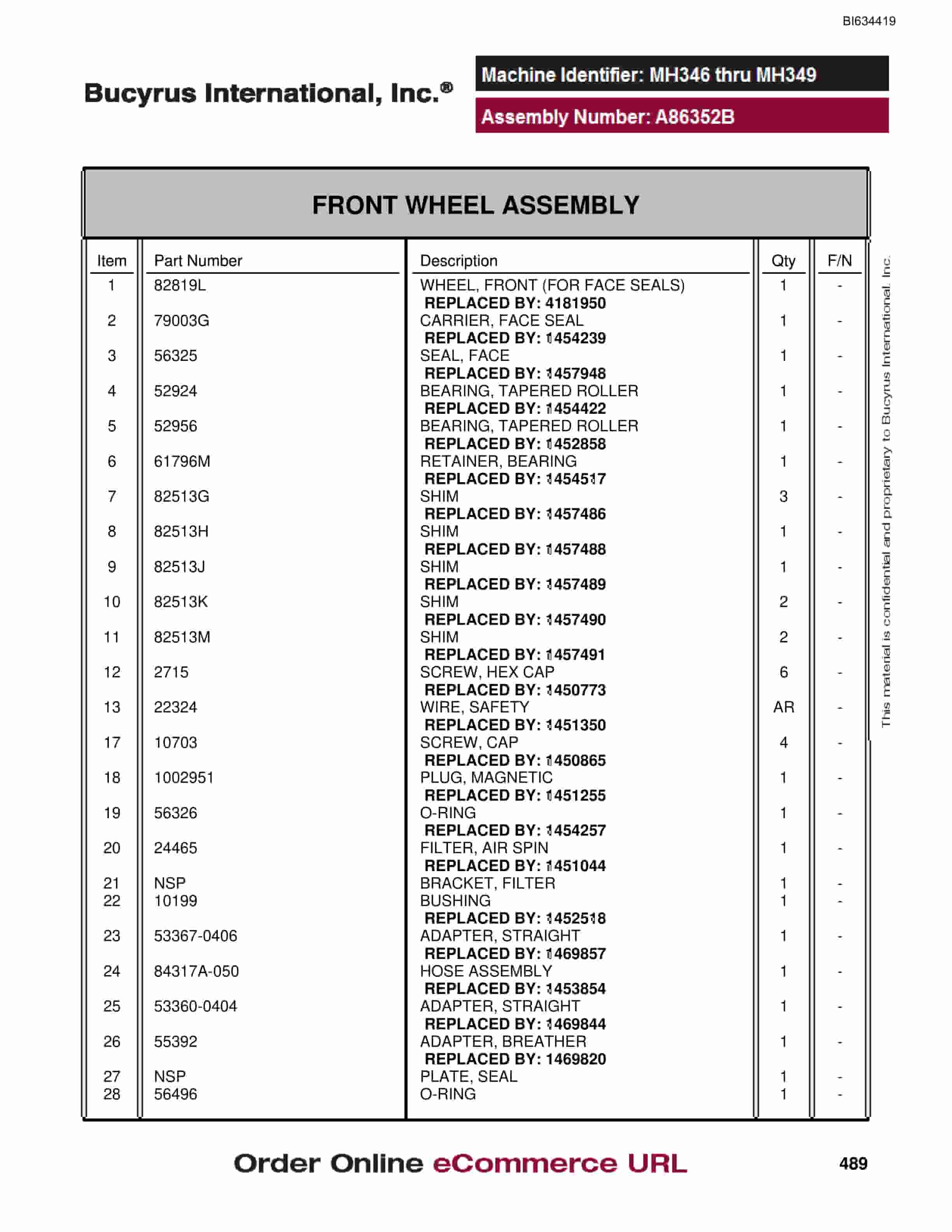 Bucyrus MT4400 AC Parts Catalog BI634419-2