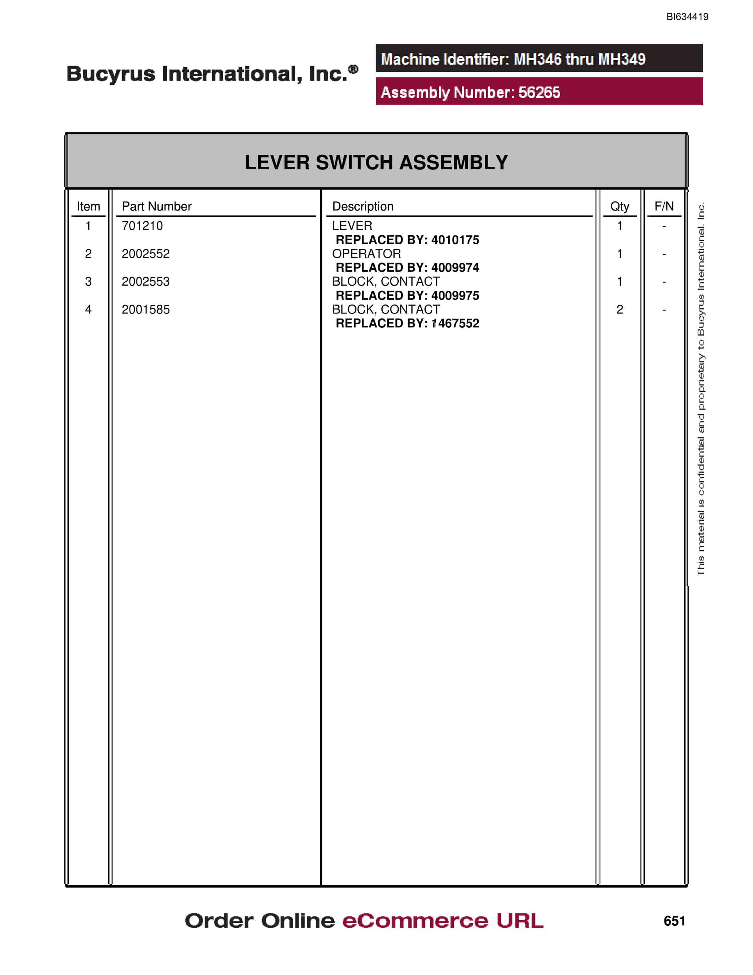 Bucyrus MT4400 AC Parts Catalog BI634419-3