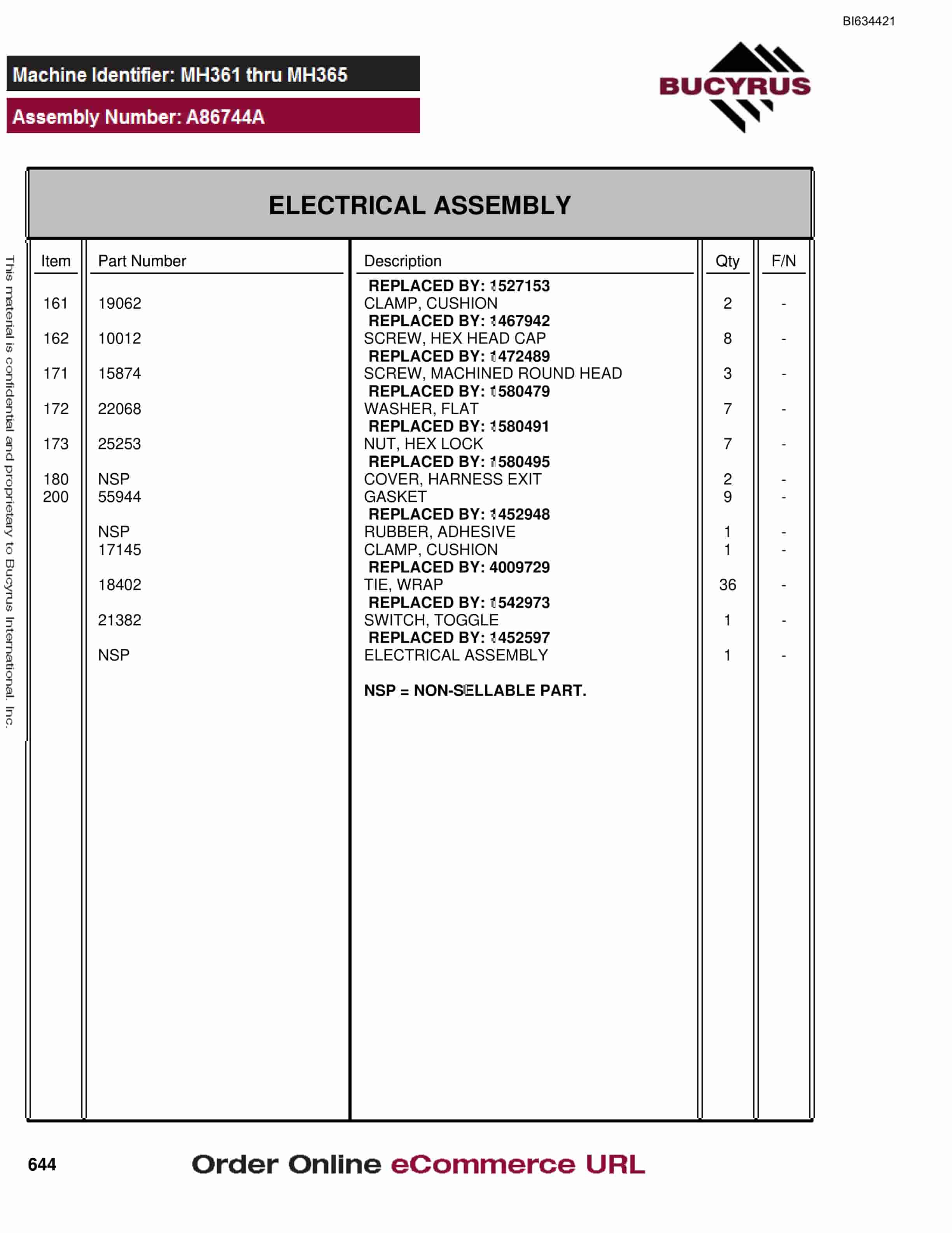 Bucyrus MT4400 AC Parts Catalog BI634421-3