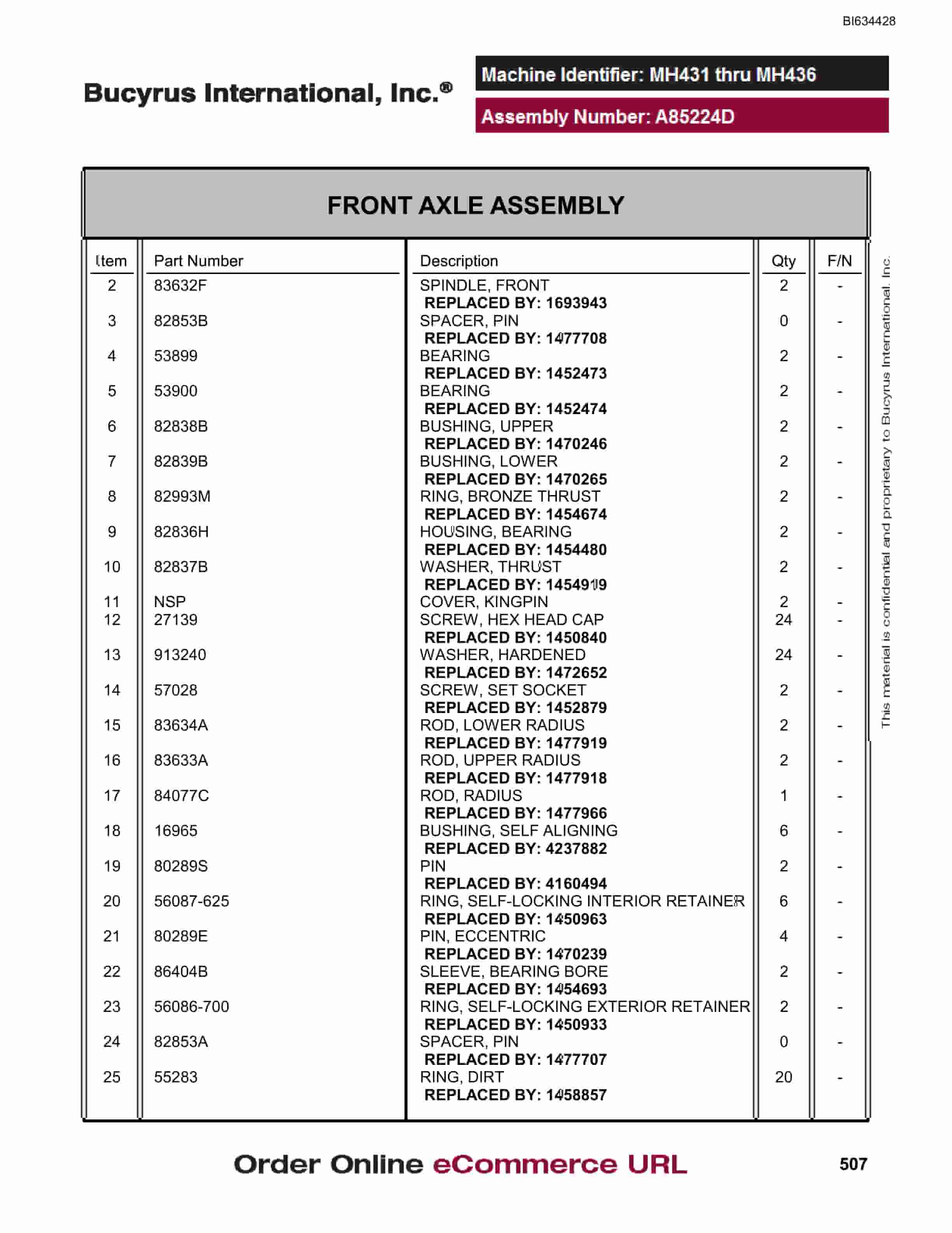 Bucyrus MT4400 AC Parts Catalog BI634428-2
