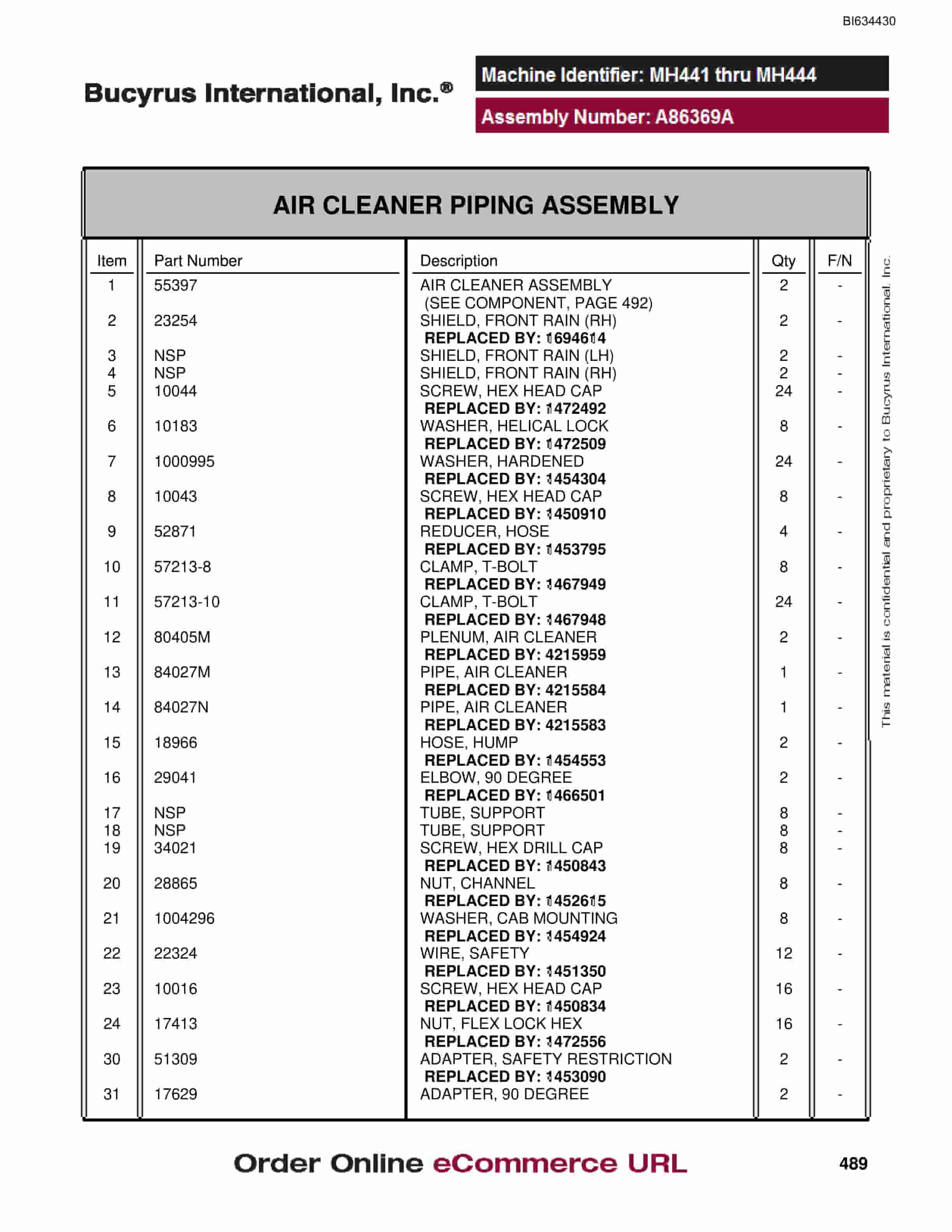 Bucyrus MT4400 AC Parts Catalog BI634430-2