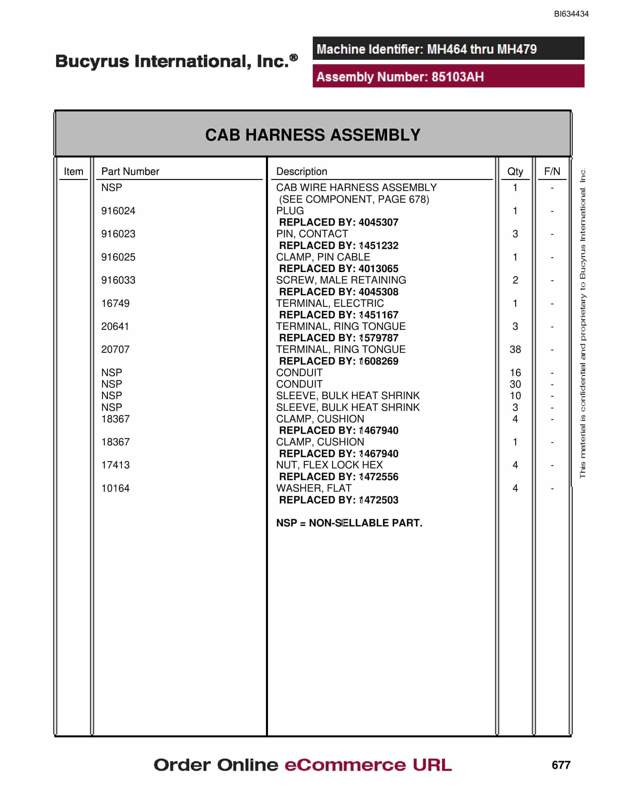 Bucyrus MT4400 AC Parts Catalog BI634434-3