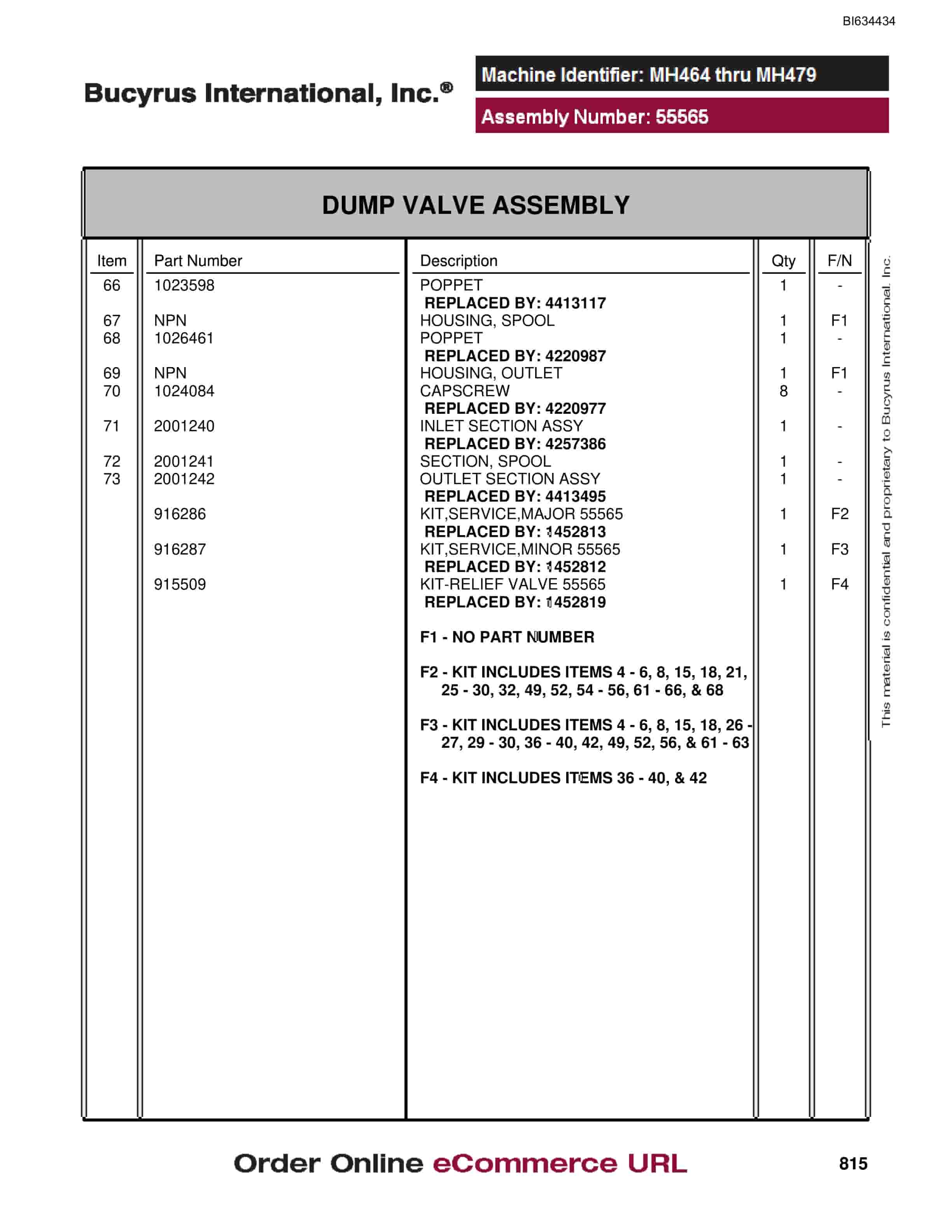 Bucyrus MT4400 AC Parts Catalog BI634434-5