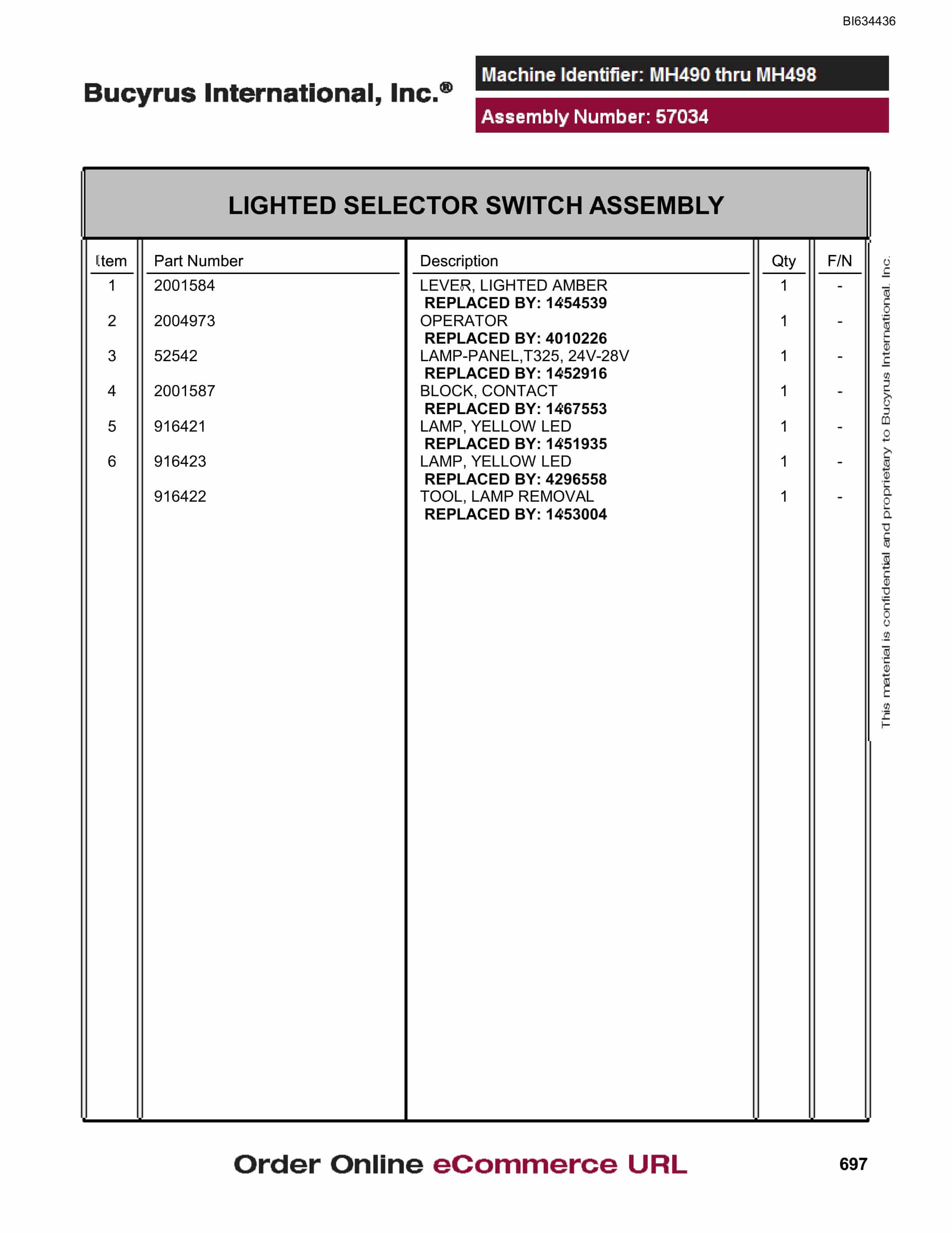 Bucyrus MT4400 AC Parts Catalog BI634436-3