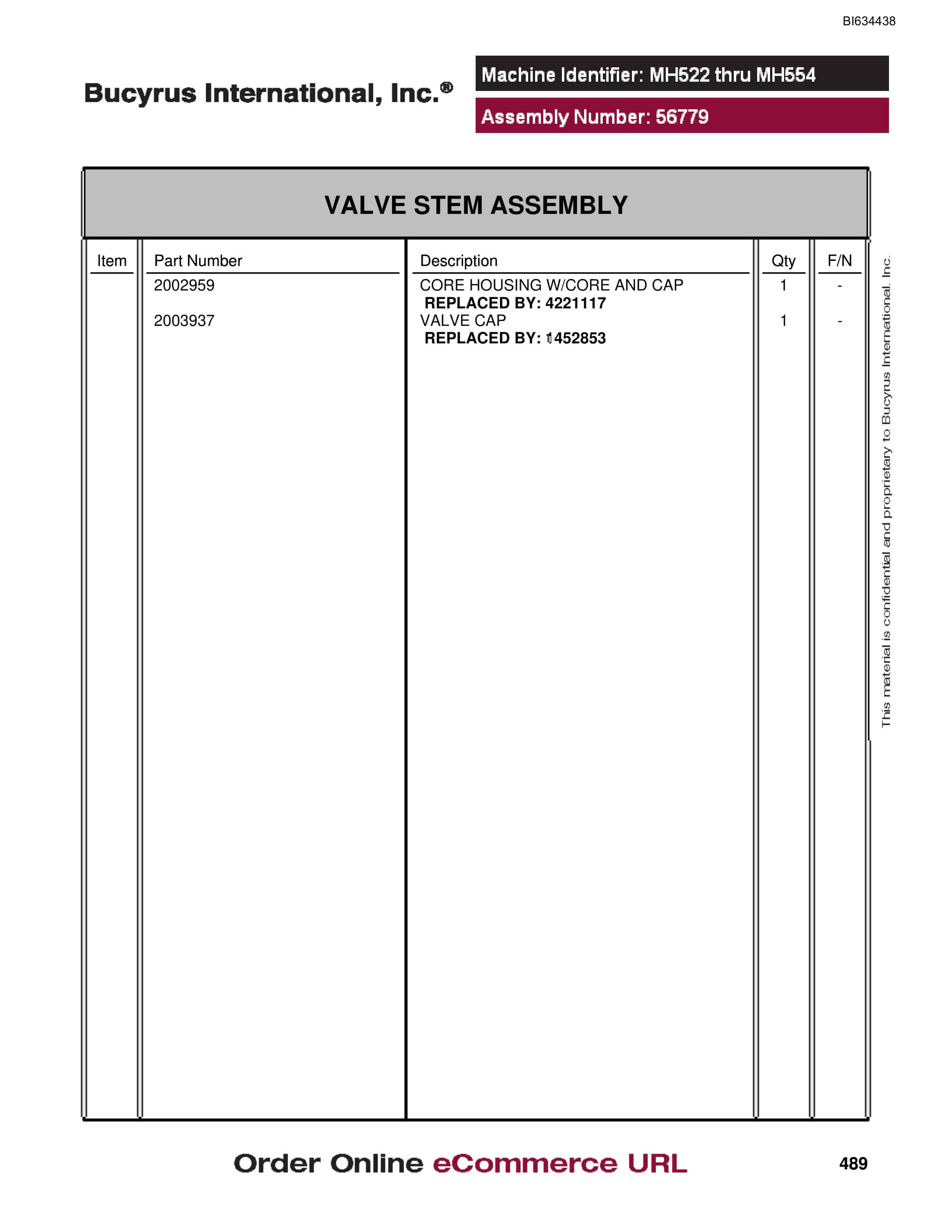 Bucyrus MT4400 AC Parts Catalog BI634438-2
