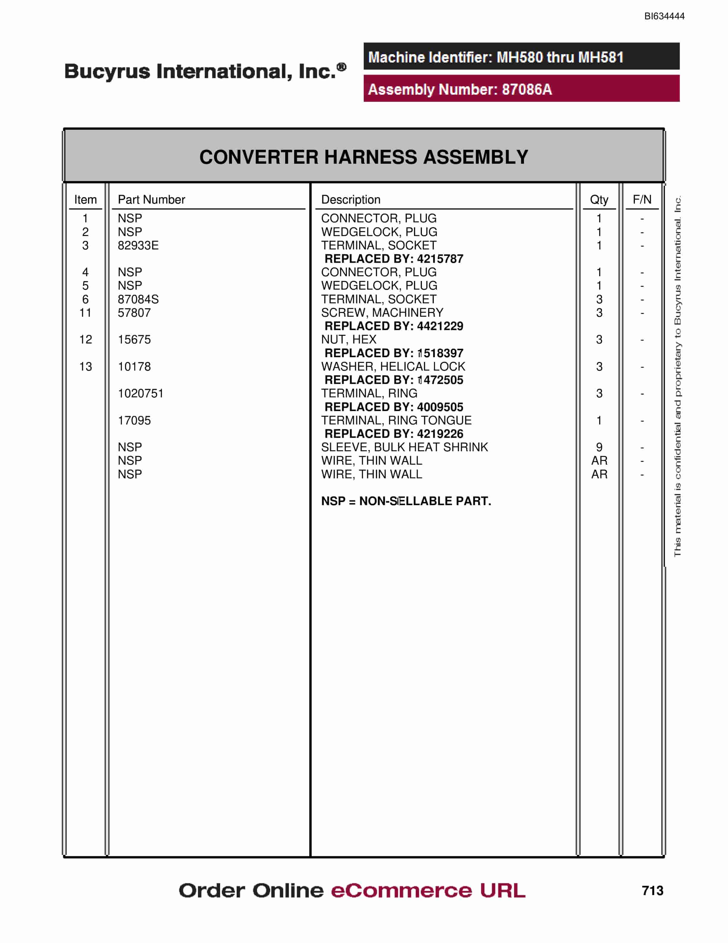 Bucyrus MT4400 AC Parts Catalog BI634444-3