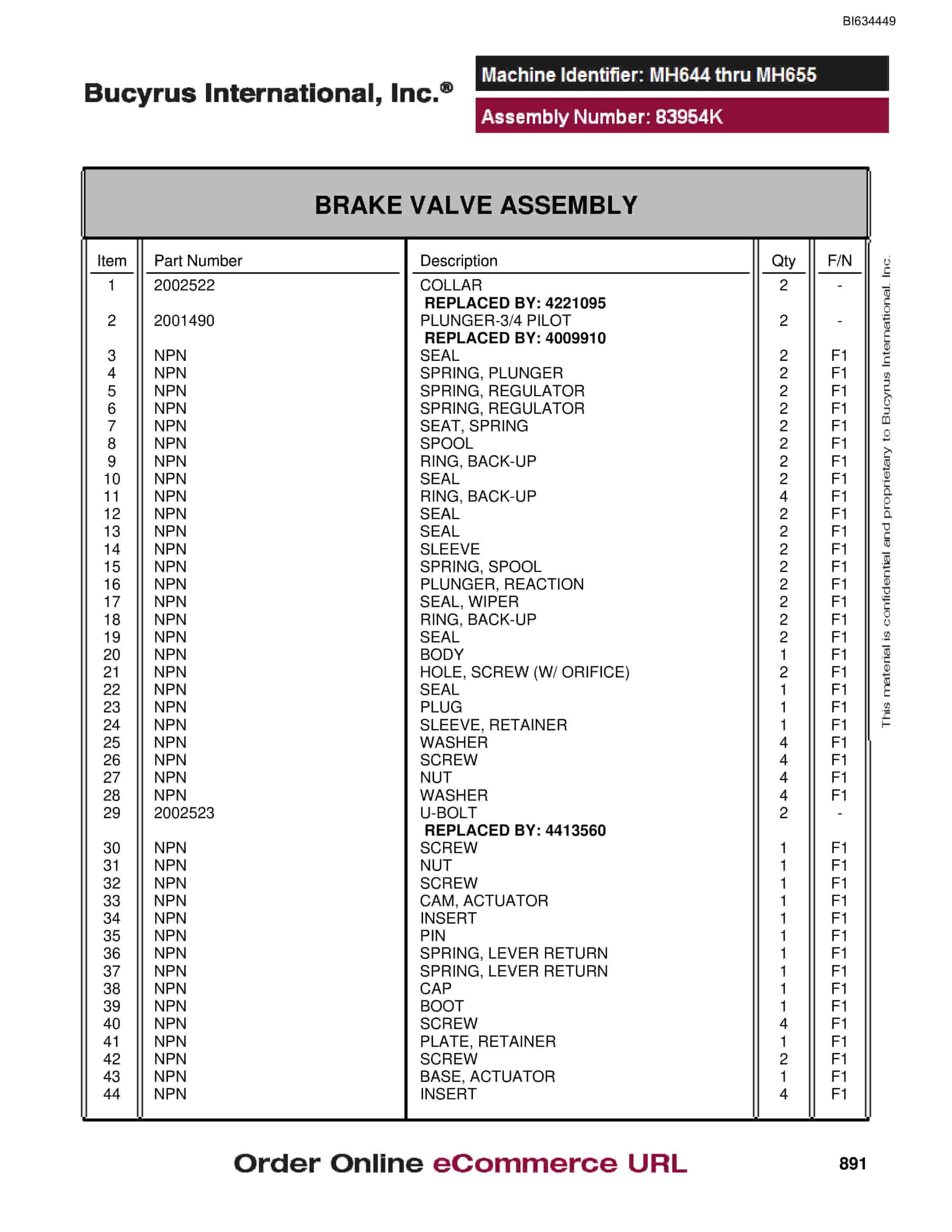 Bucyrus MT4400 AC Parts Catalog BI634449-5