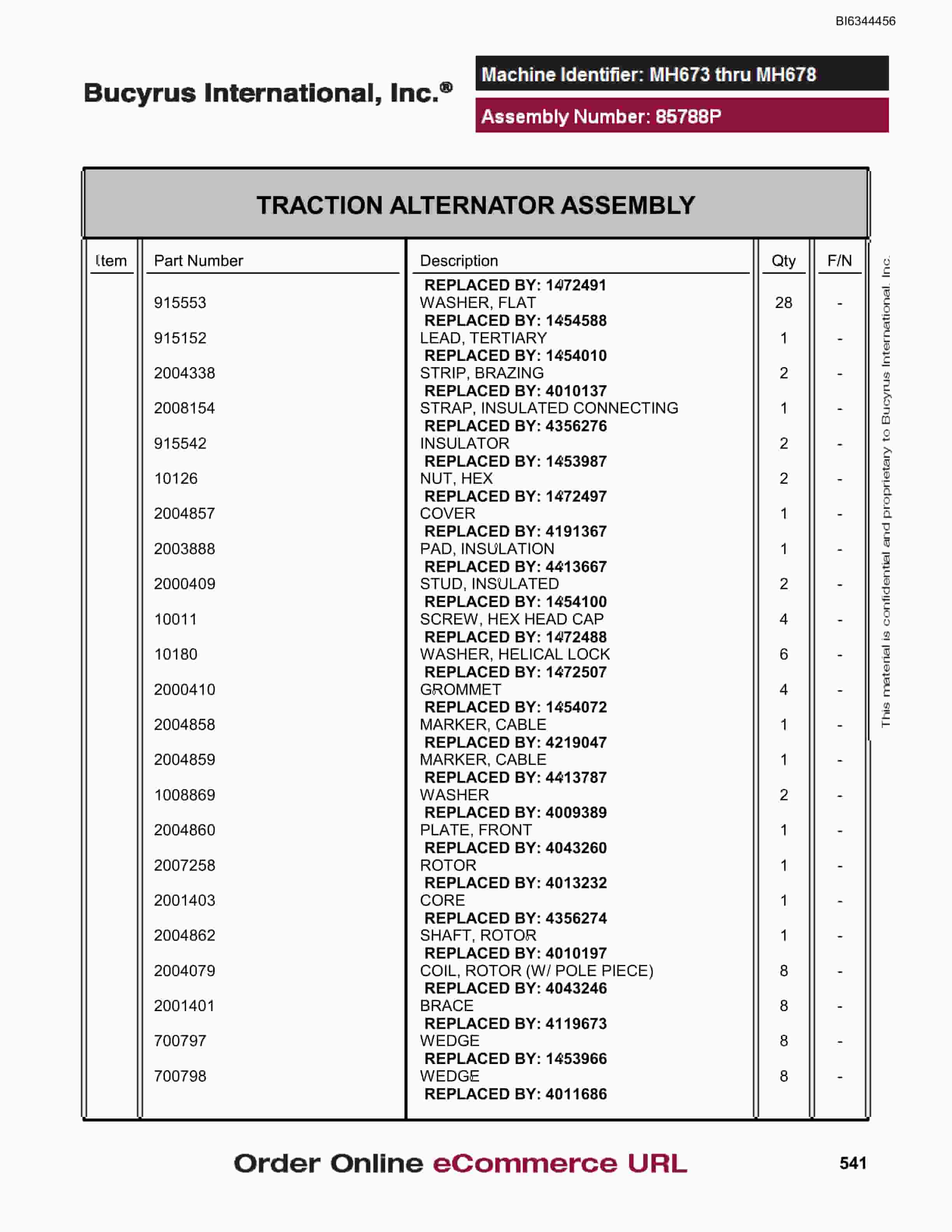 Bucyrus MT4400 AC Parts Catalog BI634456-2