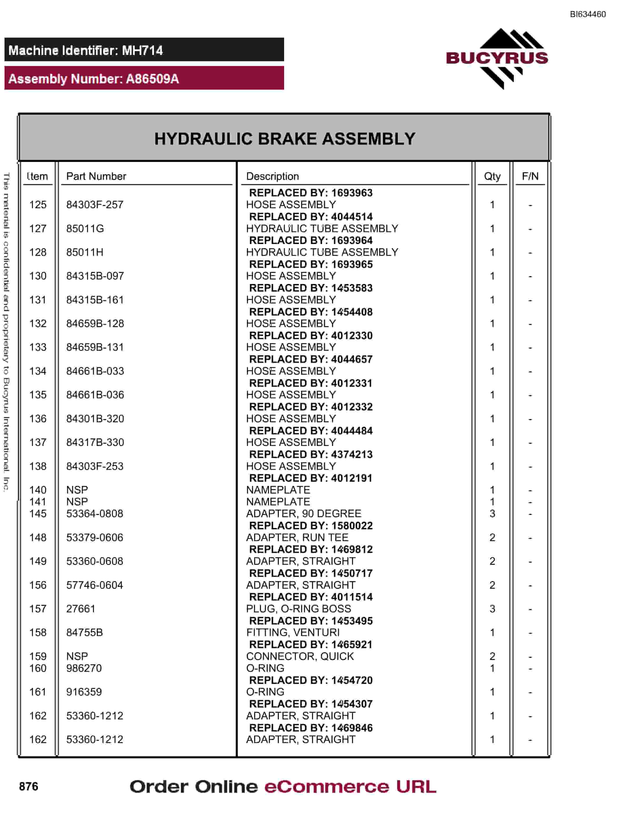 Bucyrus MT4400 AC Parts Catalog BI634460-5
