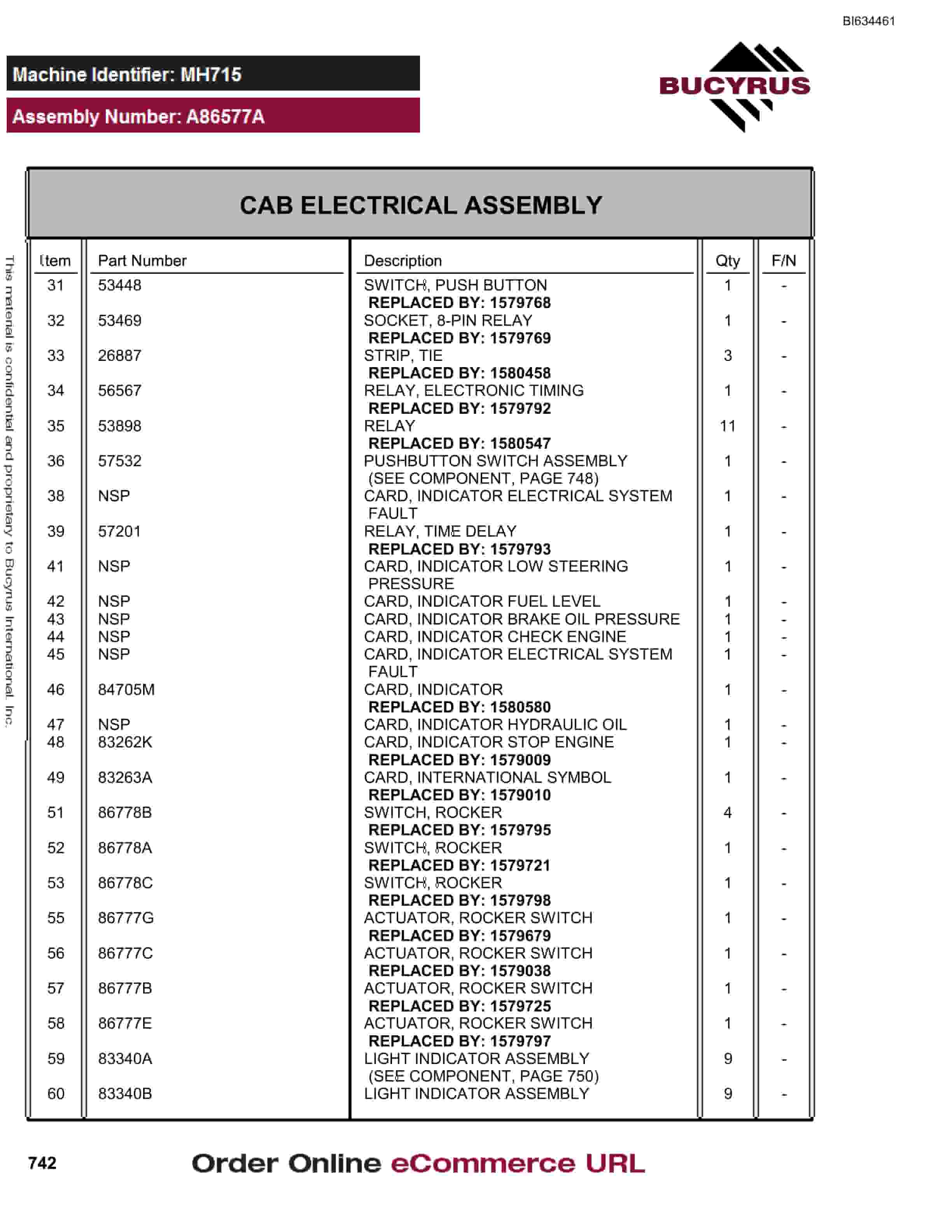 Bucyrus MT4400 AC Parts Catalog BI634461-3