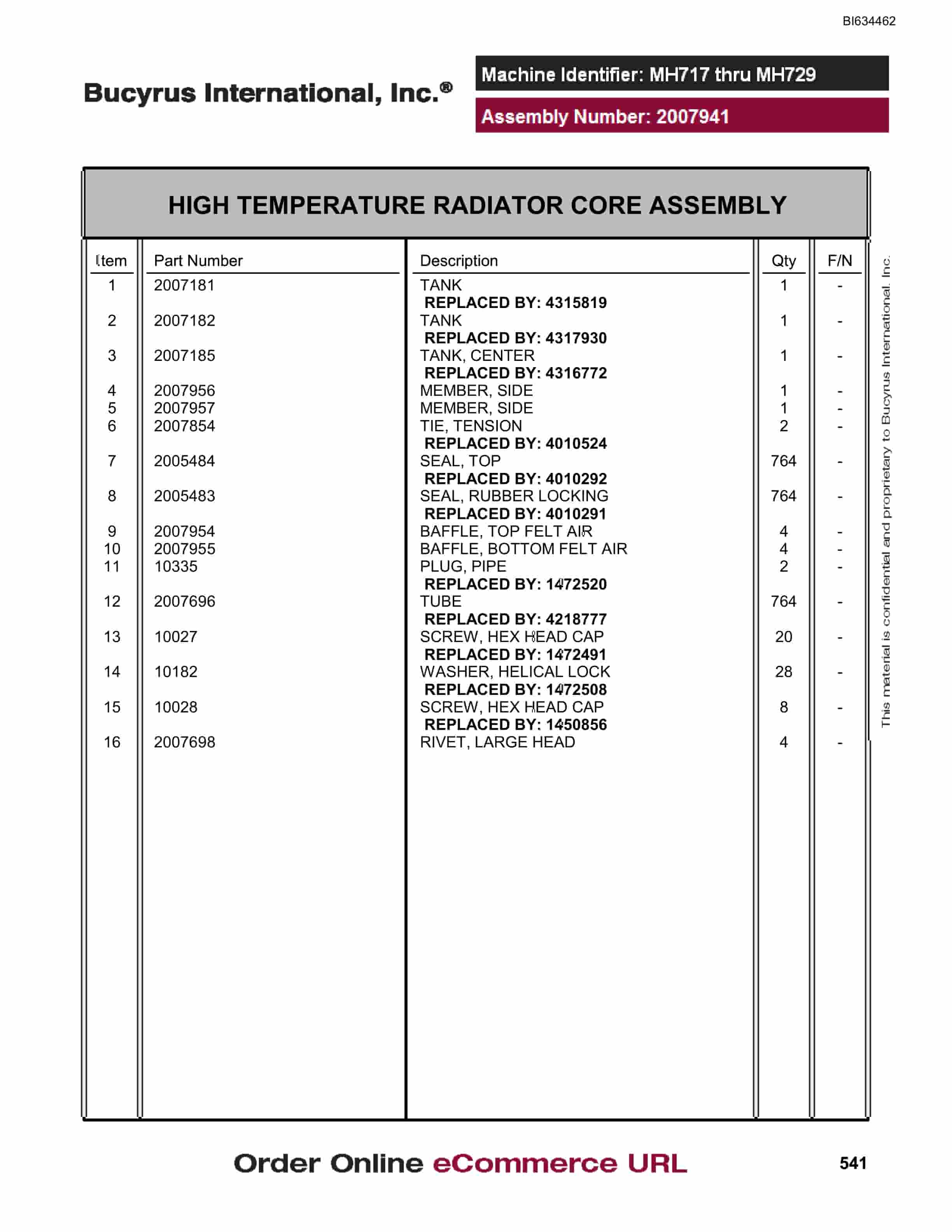 Bucyrus MT4400 AC Parts Catalog BI634462-2