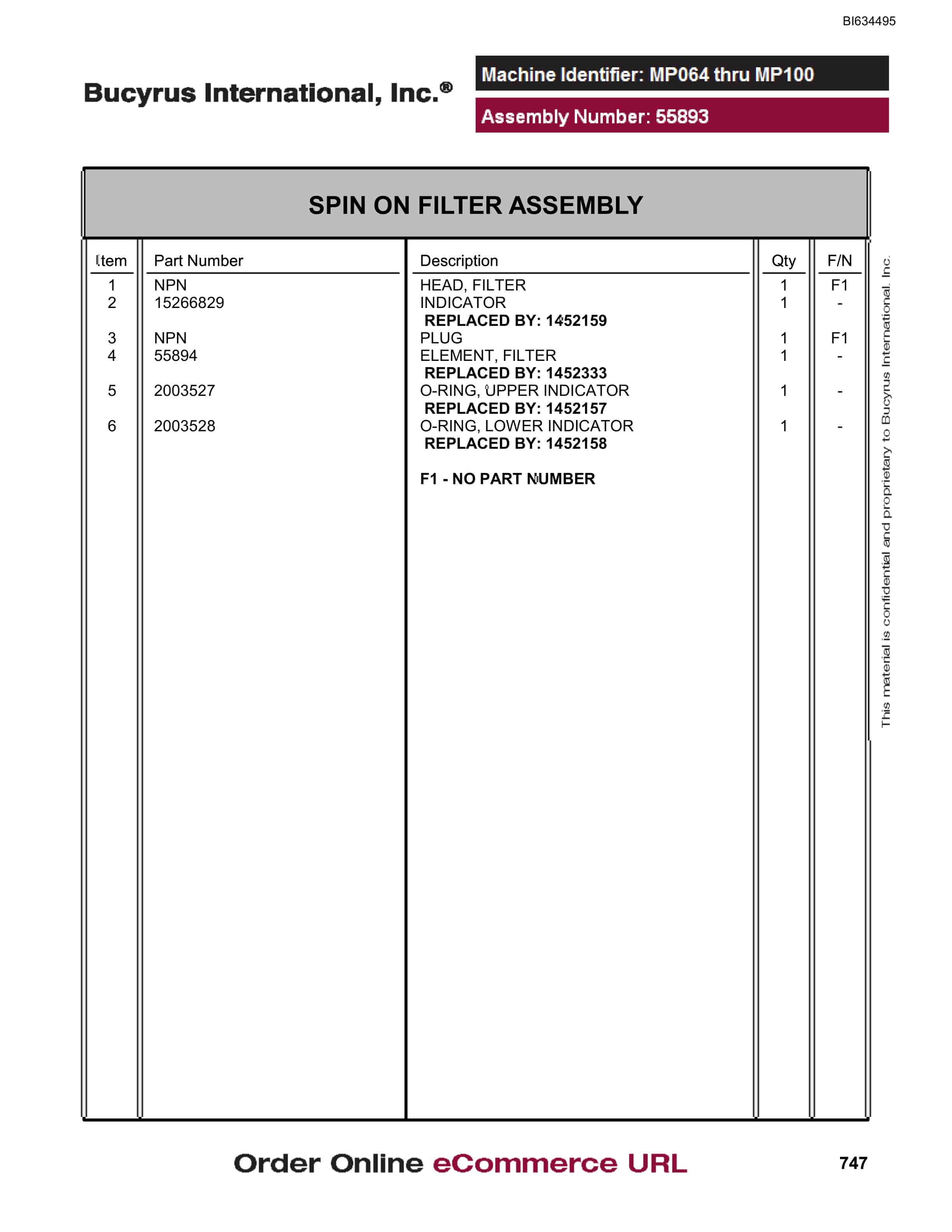 Bucyrus MT5500 Parts Catalog BI634495-4