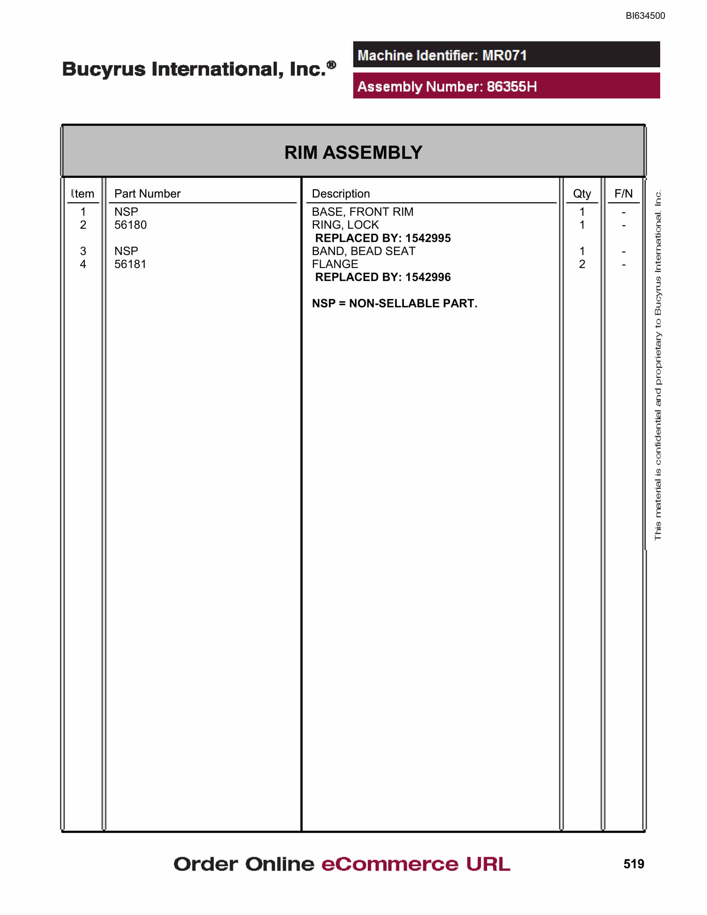 Bucyrus MT6300 AC Parts Catalog BI634500-2