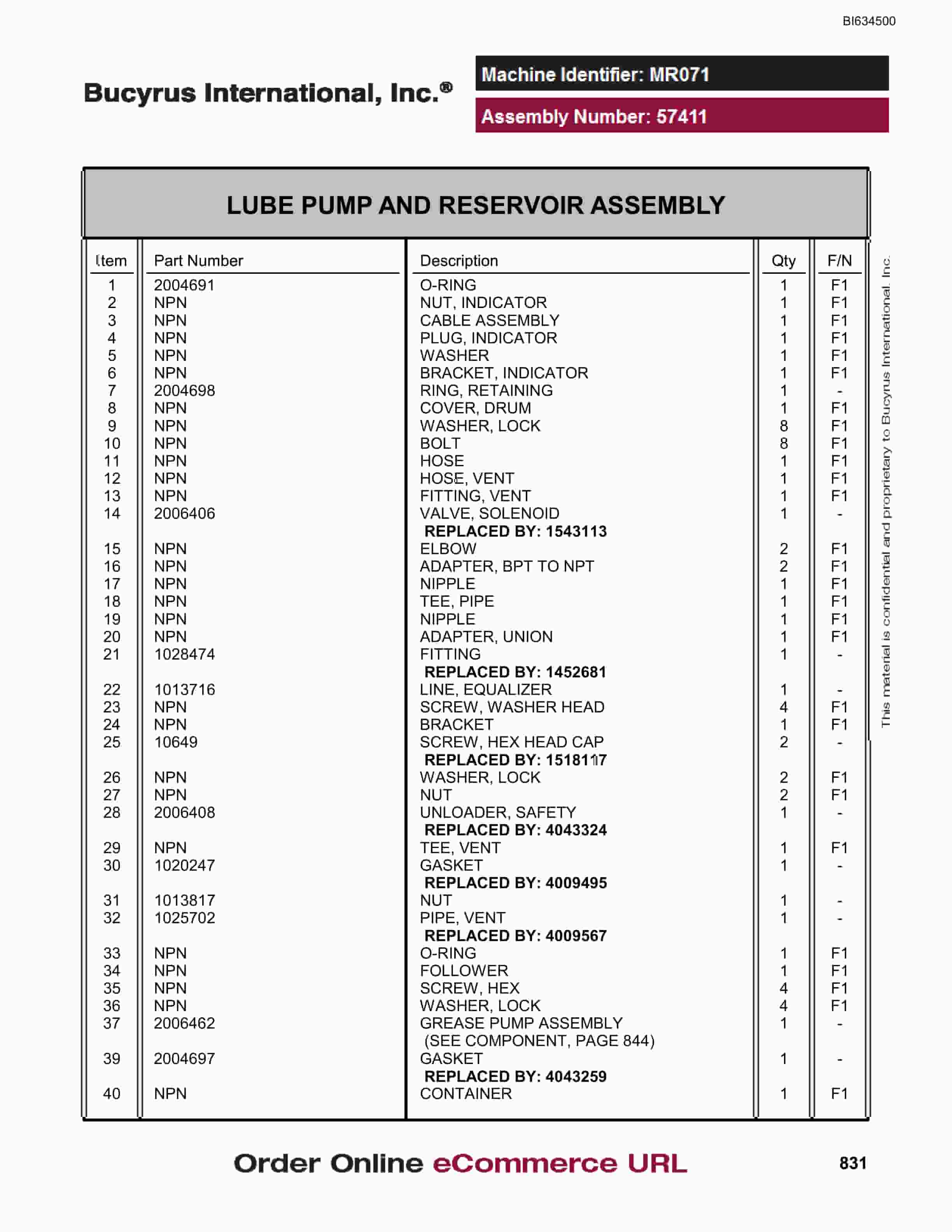 Bucyrus MT6300 AC Parts Catalog BI634500-5