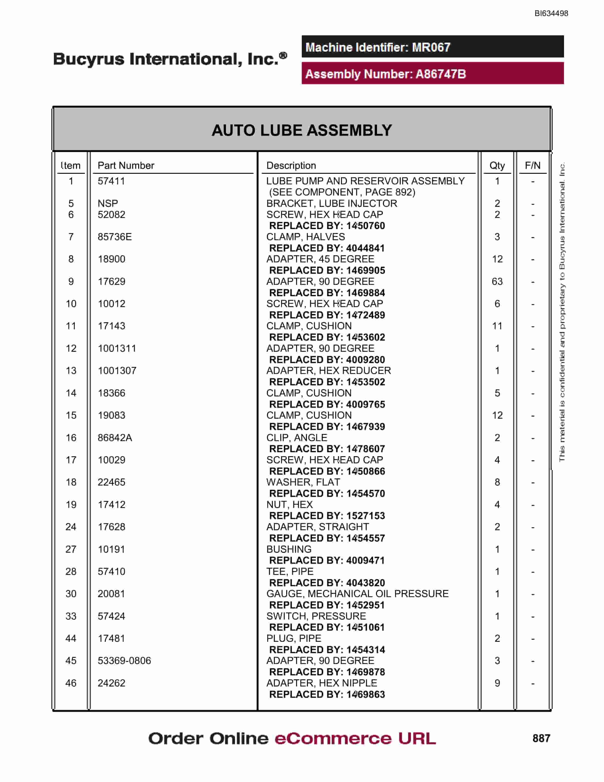 Bucyrus MT6300 Parts Catalog BI634498-5