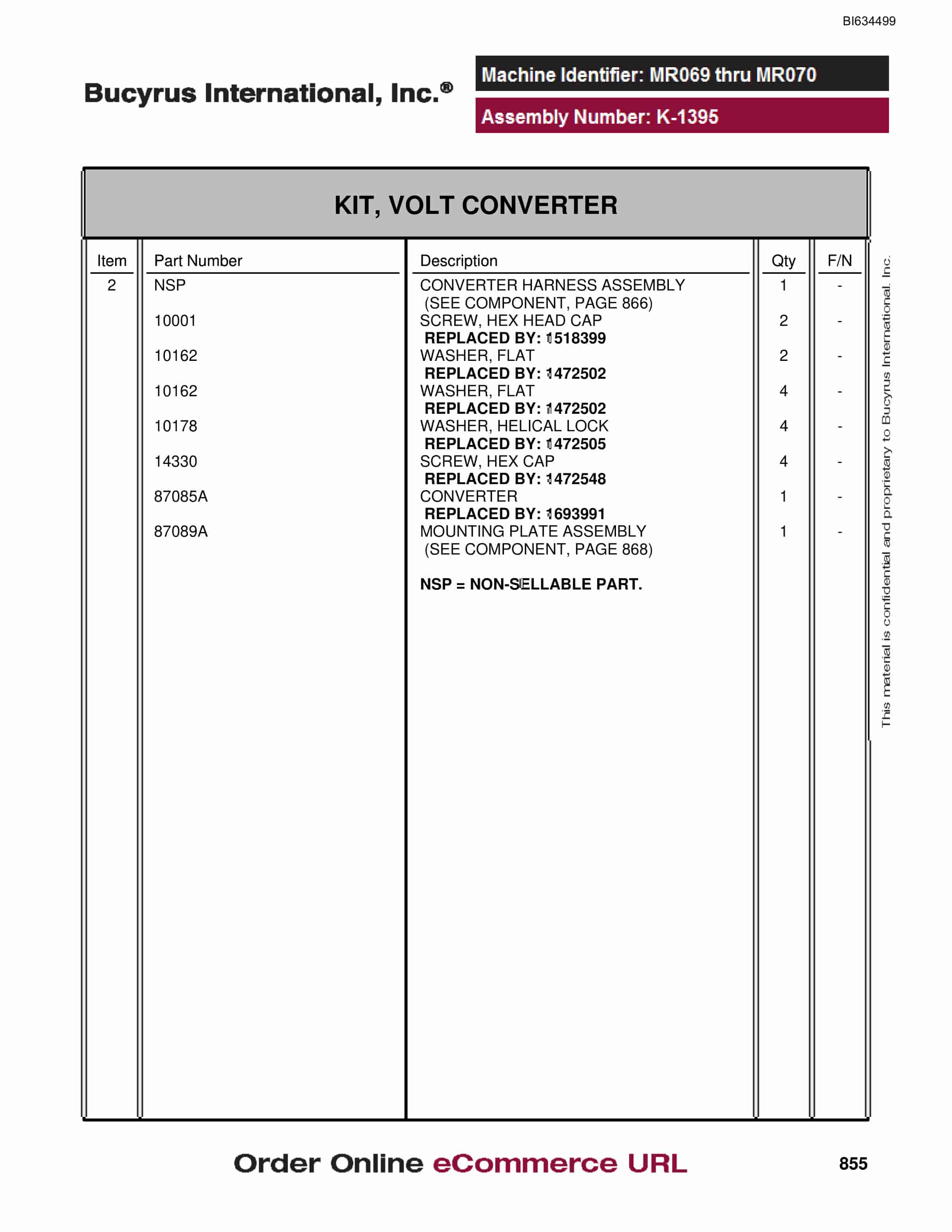 Bucyrus MT6300 Parts Catalog BI634499-4