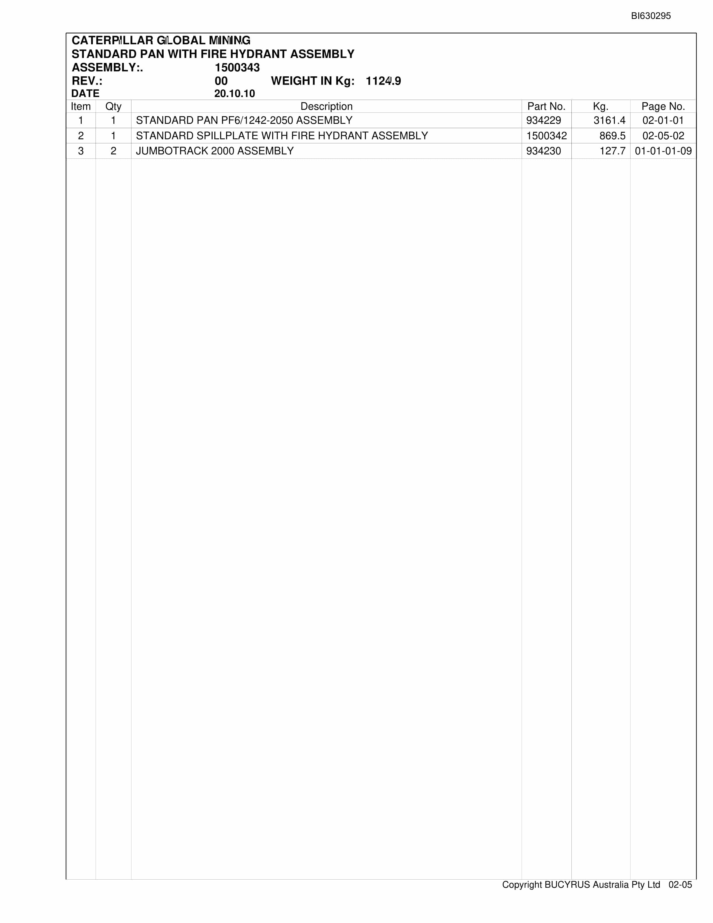 Bucyrus Narrabri AFC Parts Catalog BI630295-3