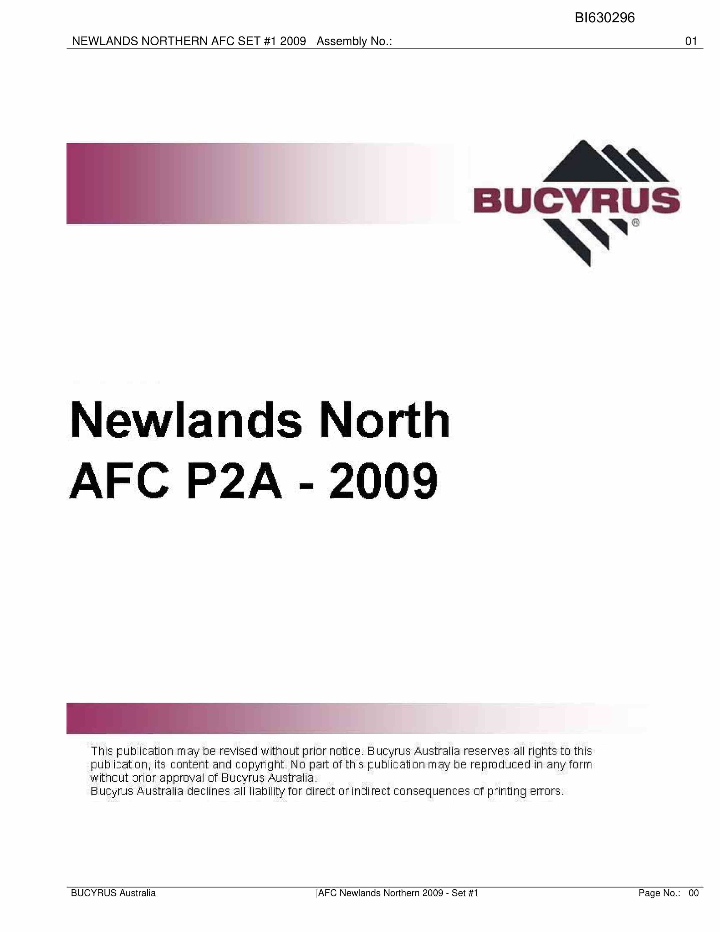 Bucyrus Newlands North AFC P2A - 2009 Parts Catalog BI630296