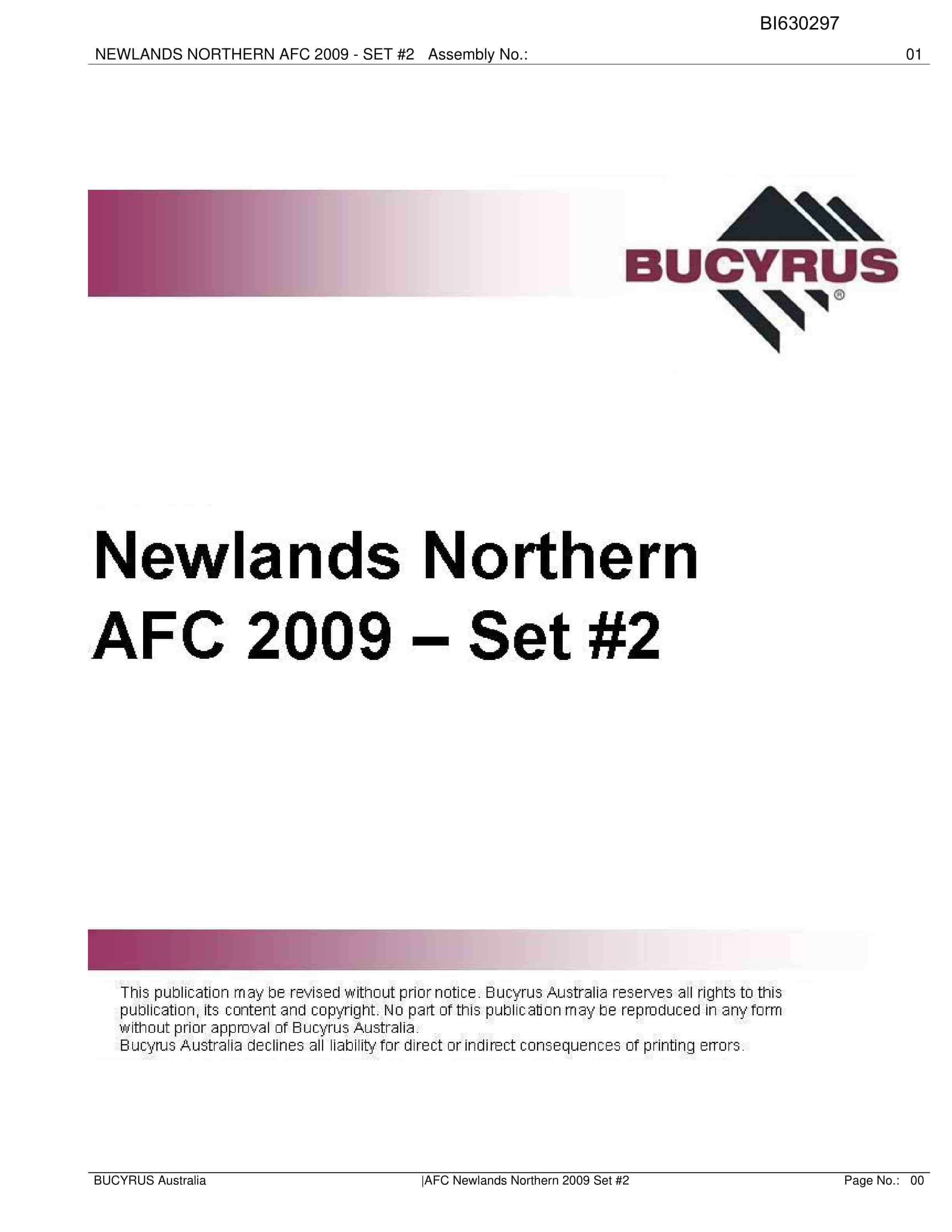 Bucyrus Newlands Northern AFC 2009 - Set 2 Parts Catalog BI630297