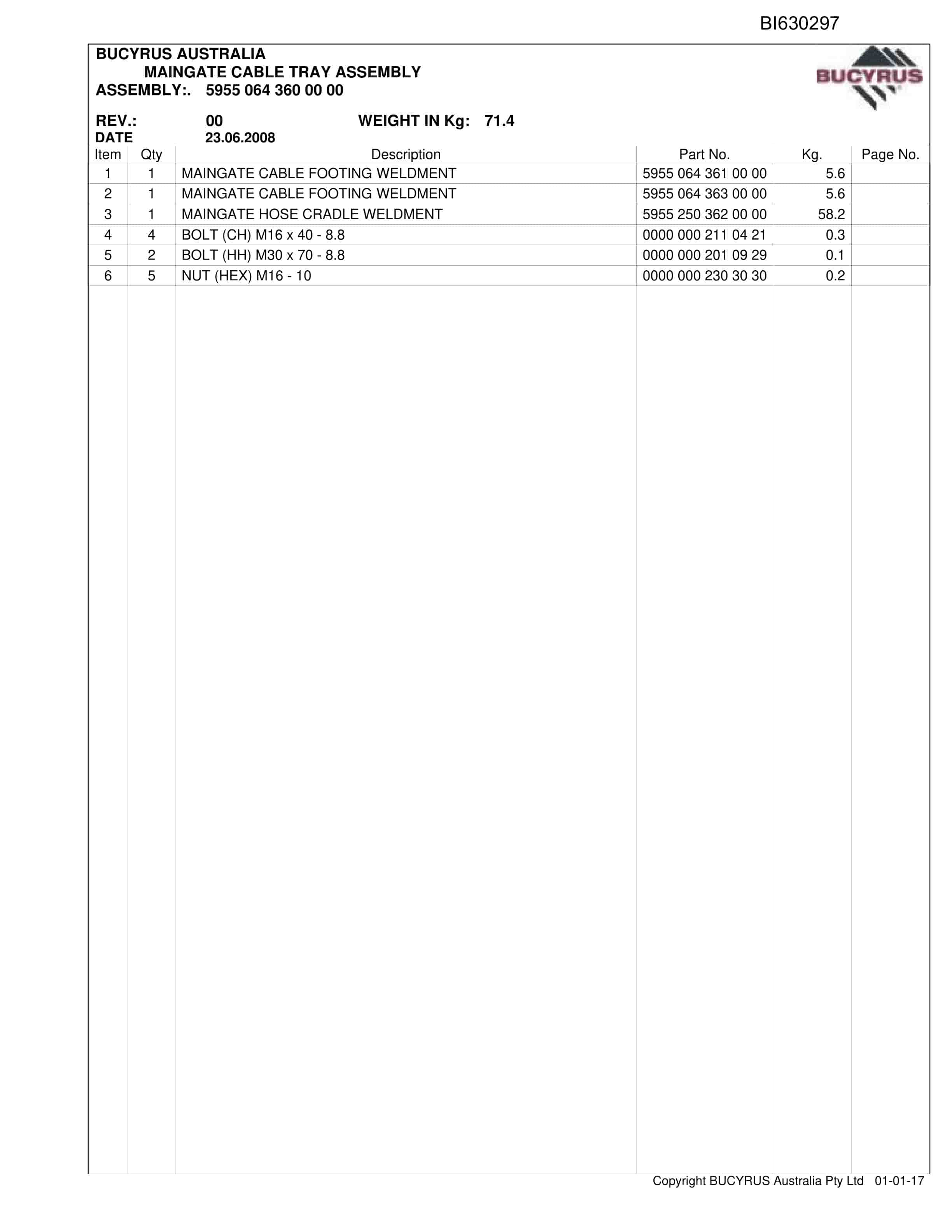 Bucyrus Newlands Northern AFC 2009 - Set 2 Parts Catalog BI630297-2