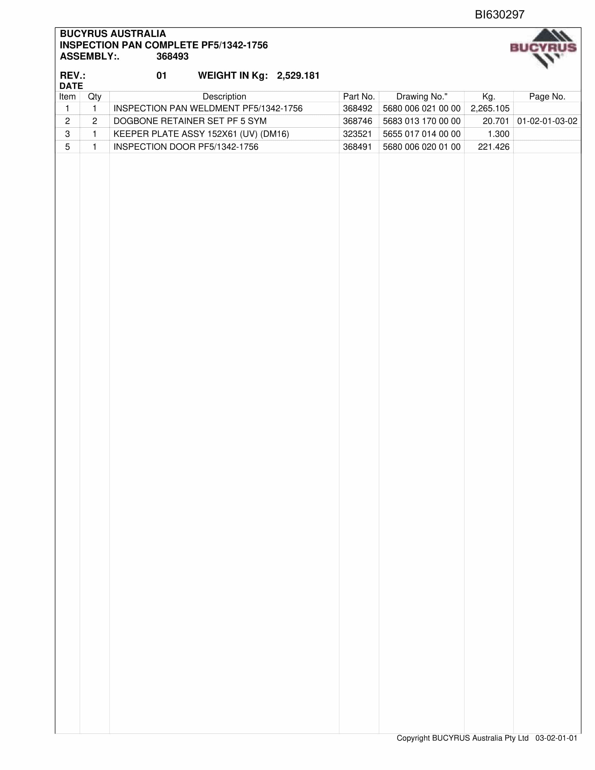 Bucyrus Newlands Northern AFC 2009 - Set 2 Parts Catalog BI630297-3