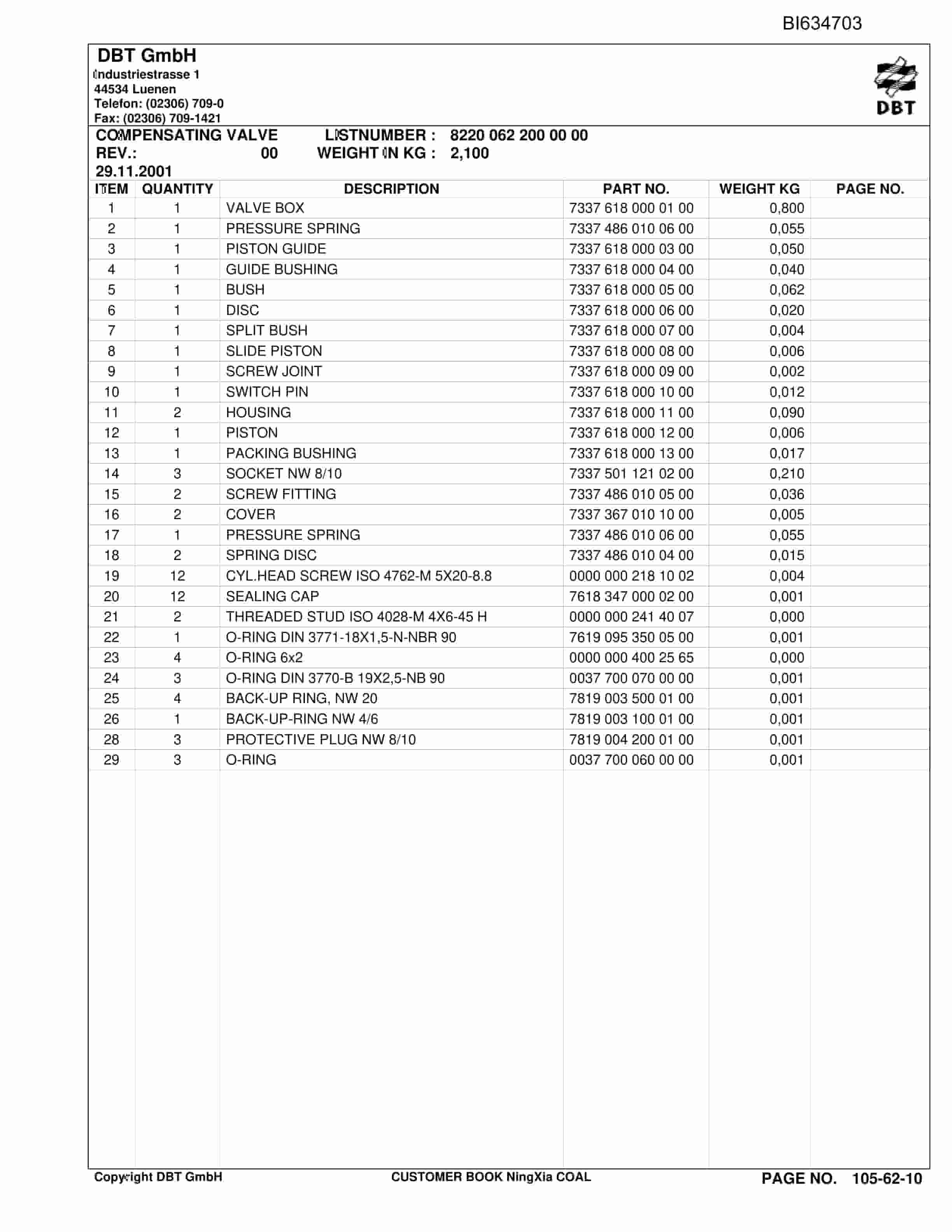 Bucyrus NINGXIA Coal DBT-Shield And Supply Parts Catalog BI634703-5