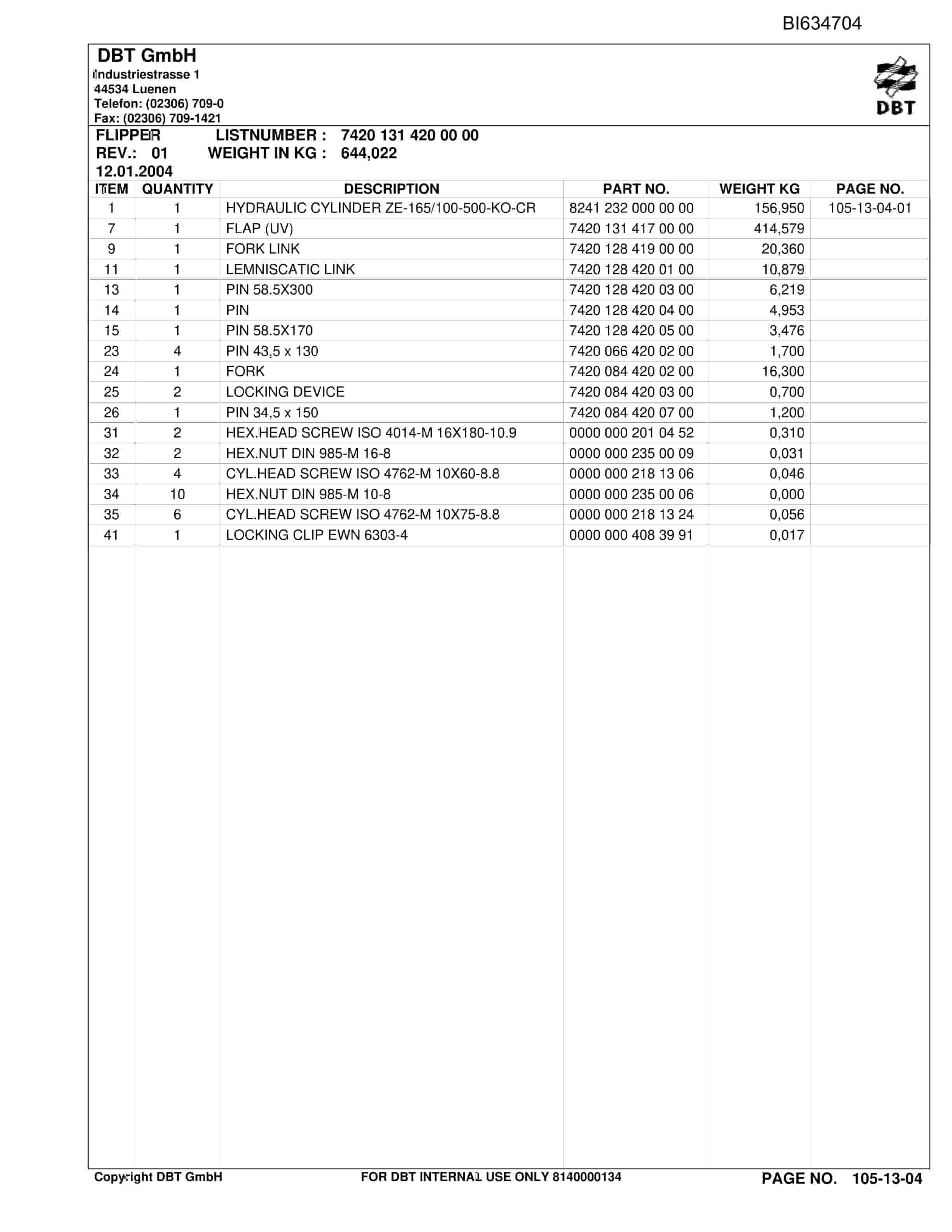 Bucyrus NINGXIA Coal DBT-Shield And Supply Parts Catalog BI634704-4