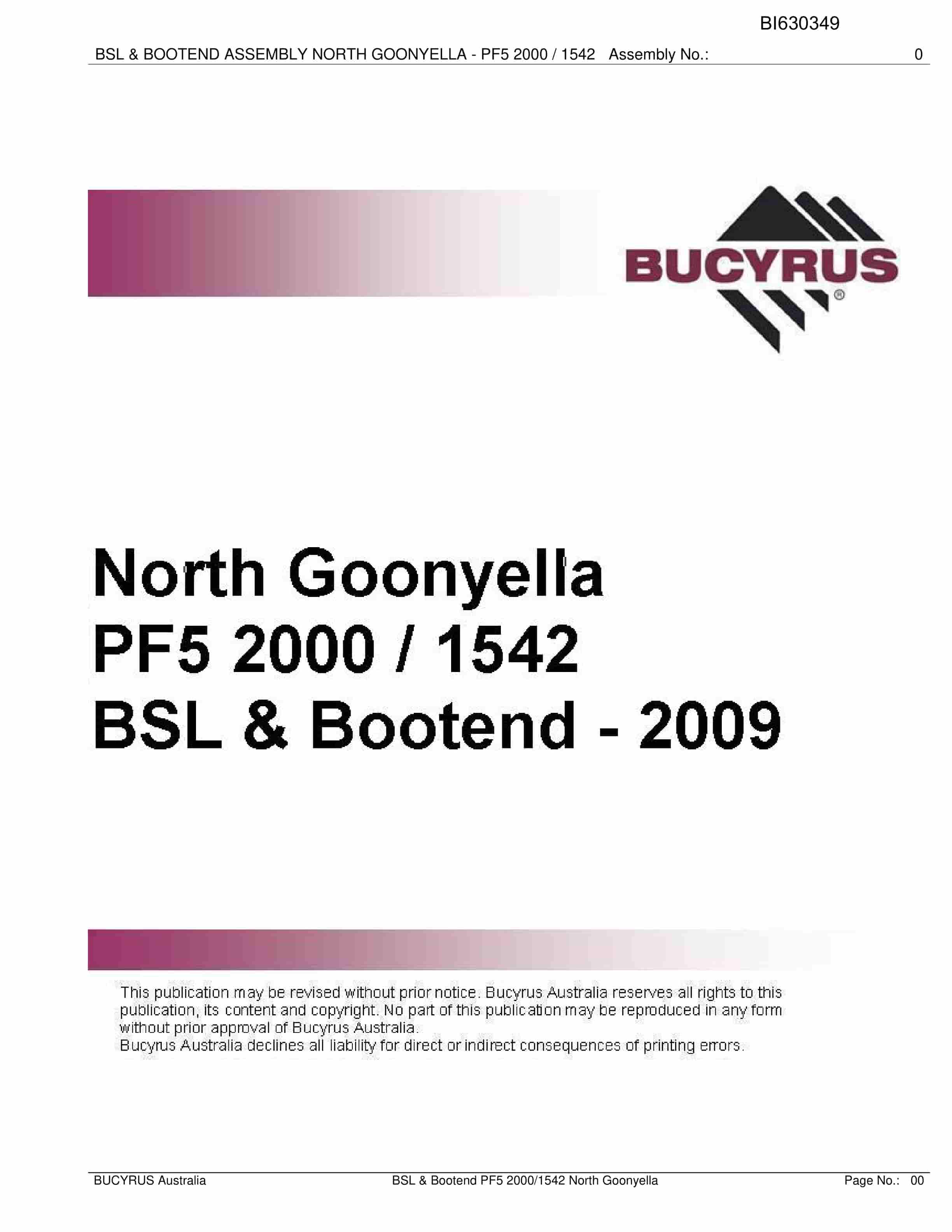 Bucyrus North Goonyella PF5 2000-1542 BSL And Bootend - 2009 Parts Catalog BI630349