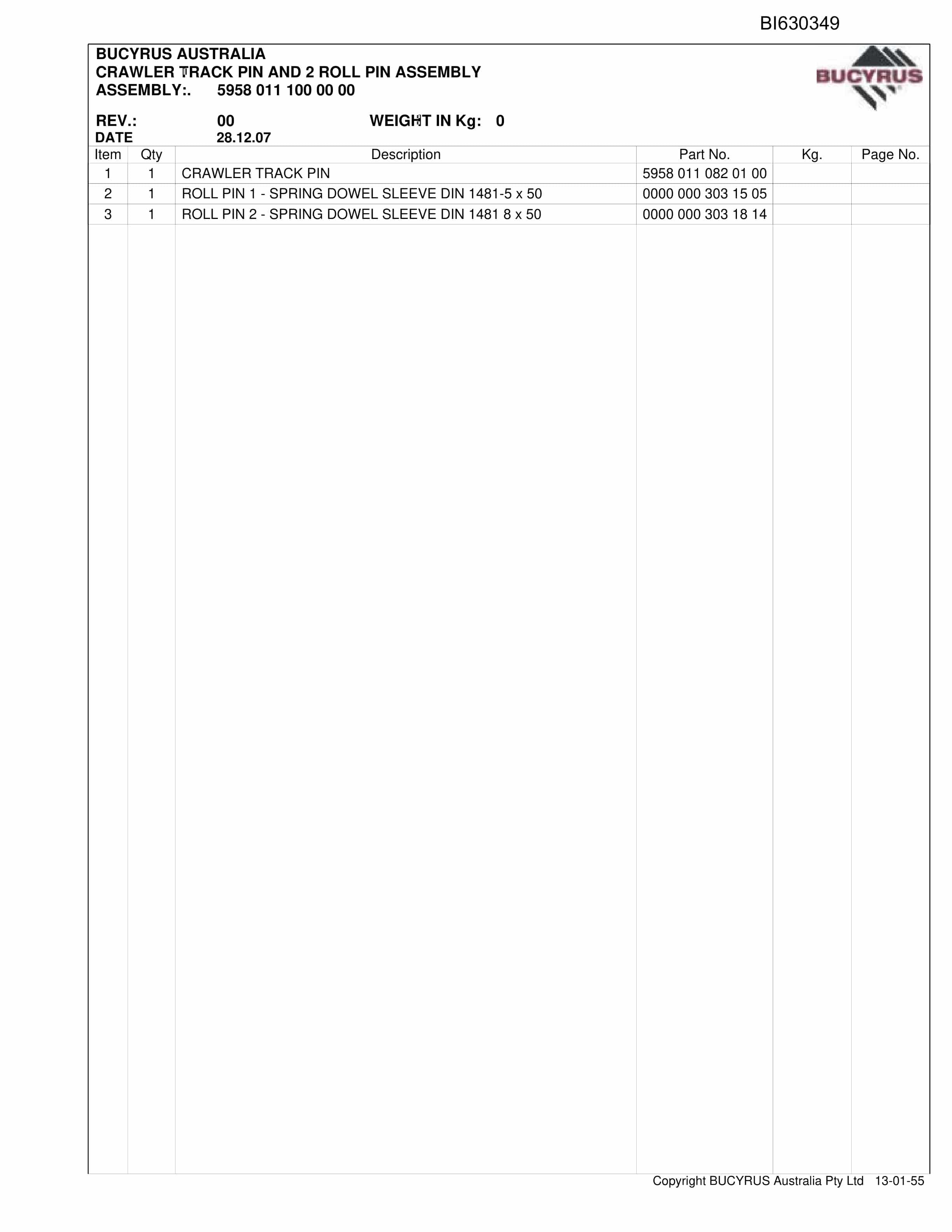 Bucyrus North Goonyella PF5 2000-1542 BSL And Bootend - 2009 Parts Catalog BI630349-4