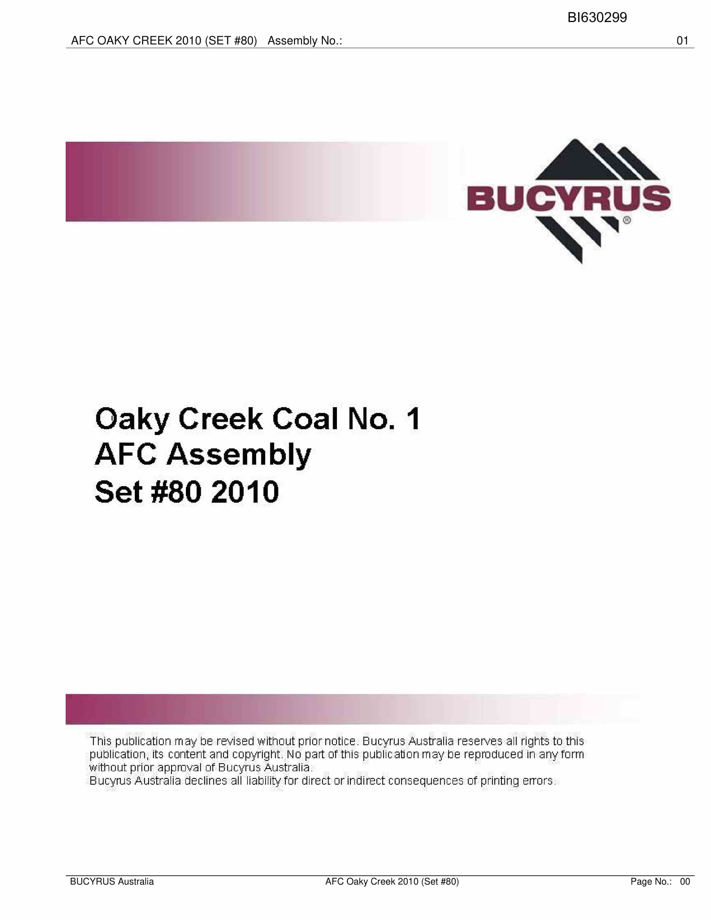 Bucyrus Oaky Creek Coal No.1 AFC Assembly Set 80 2010 Parts Catalog BI630299