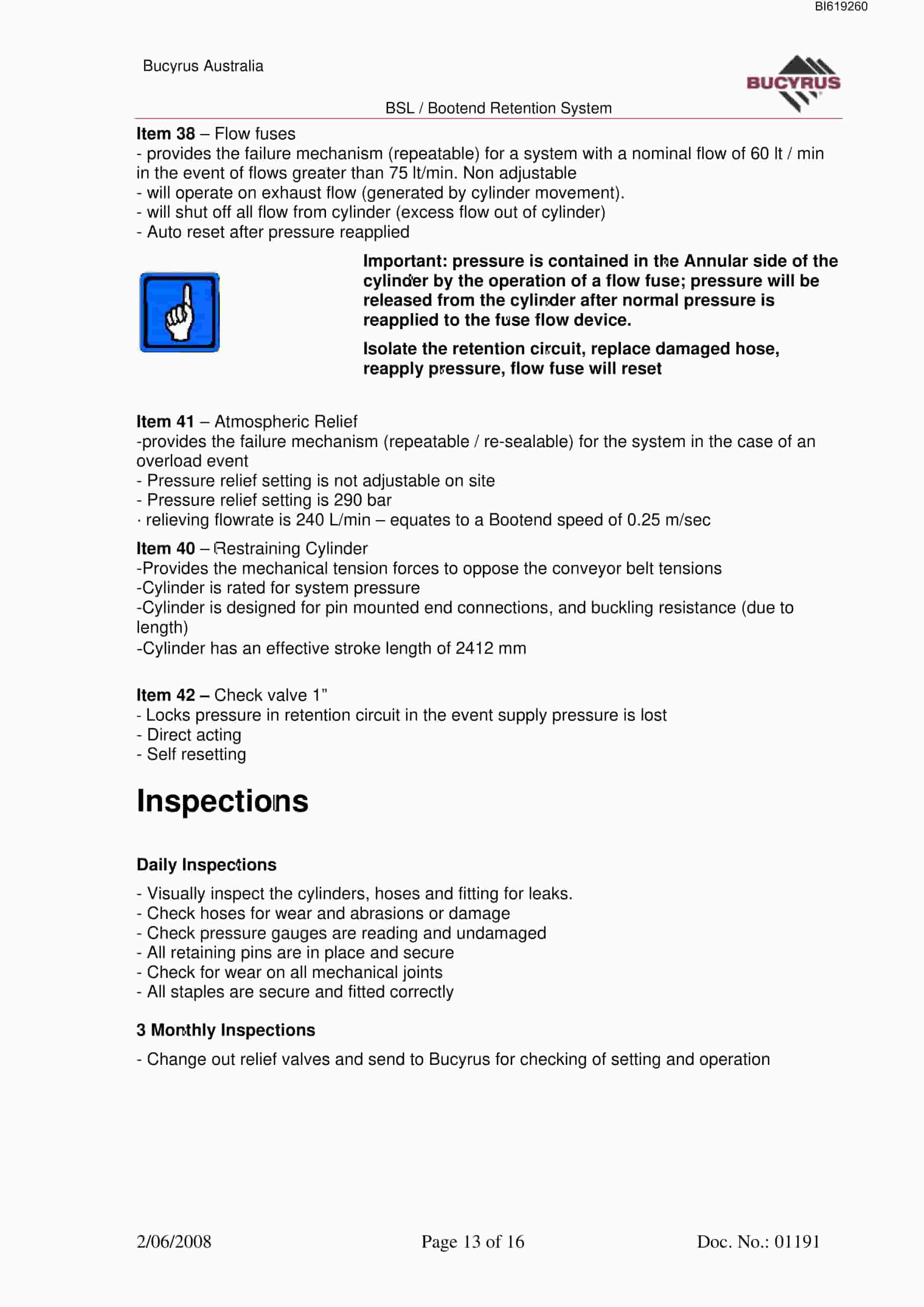 Bucyrus Oaky Crk No.1 BSL - Bootend Retention Supplement Technical Manual BI619260-5