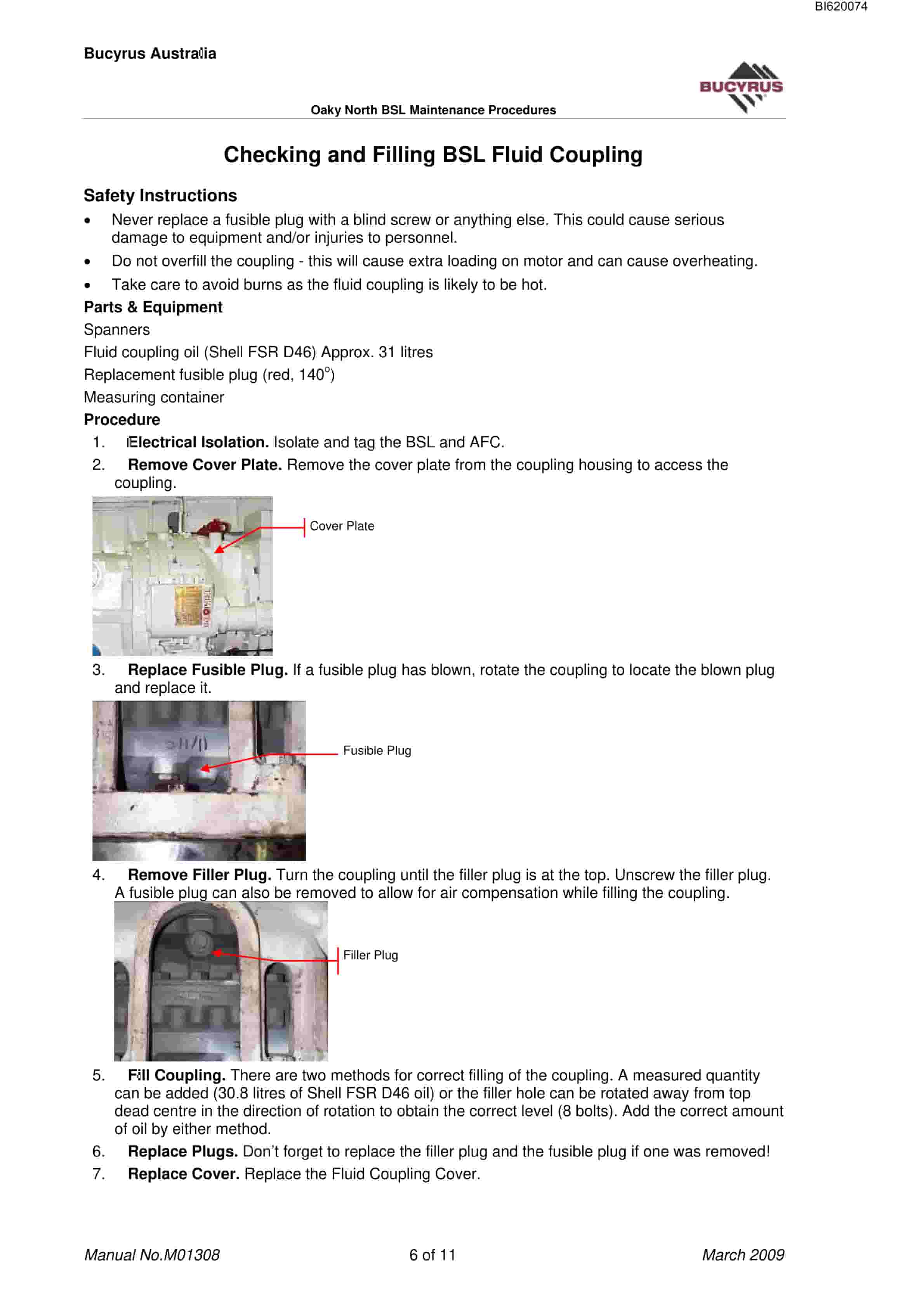 Bucyrus Oaky North BSL Maintenance Procedures Technical Manual BI620074-2