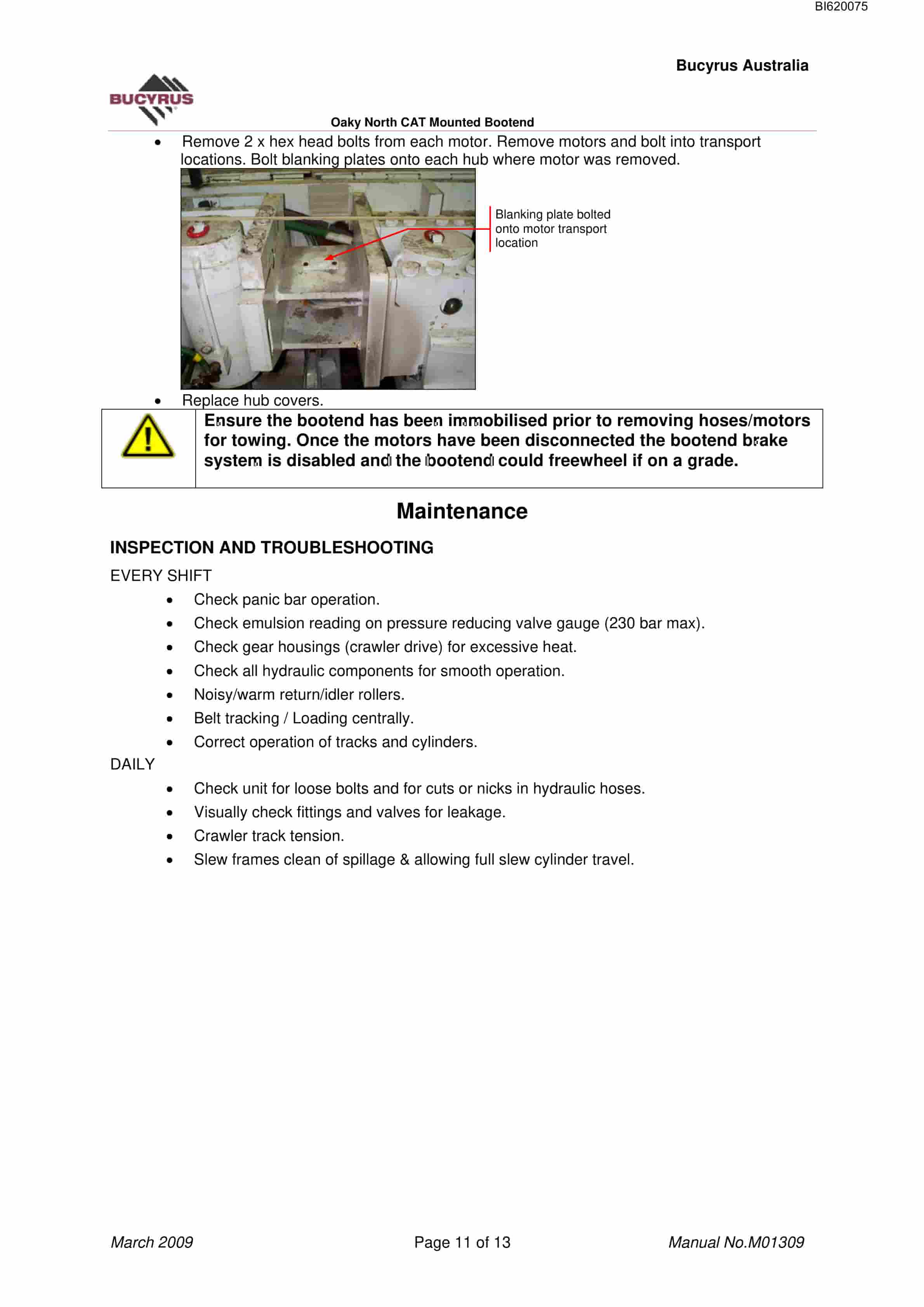 Bucyrus Oaky North CAT Mounted Bootend Technical Manual BI620075-5