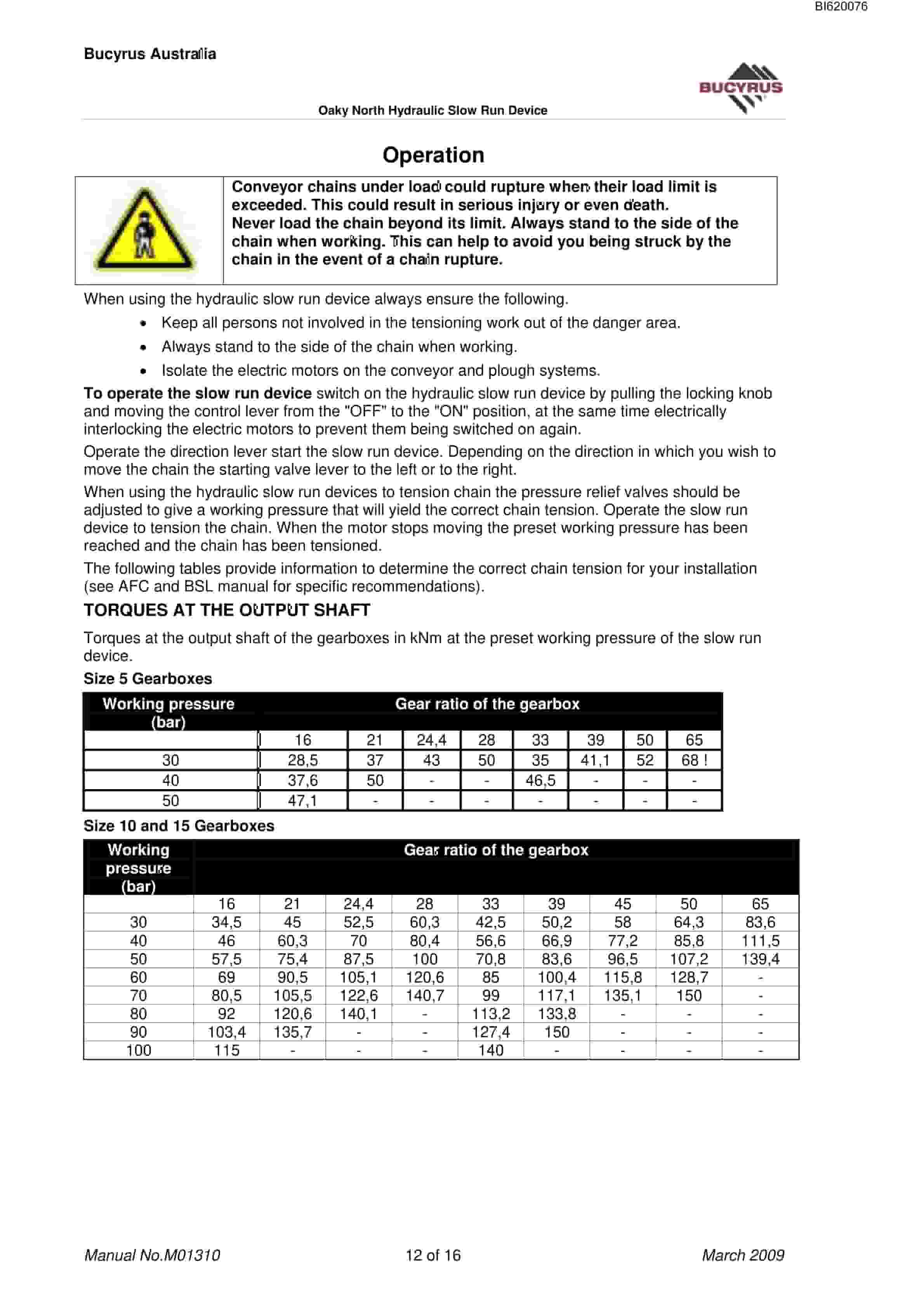 Bucyrus Oaky North Hydraulic Slow Run Devices Technical Manual BI620076-4