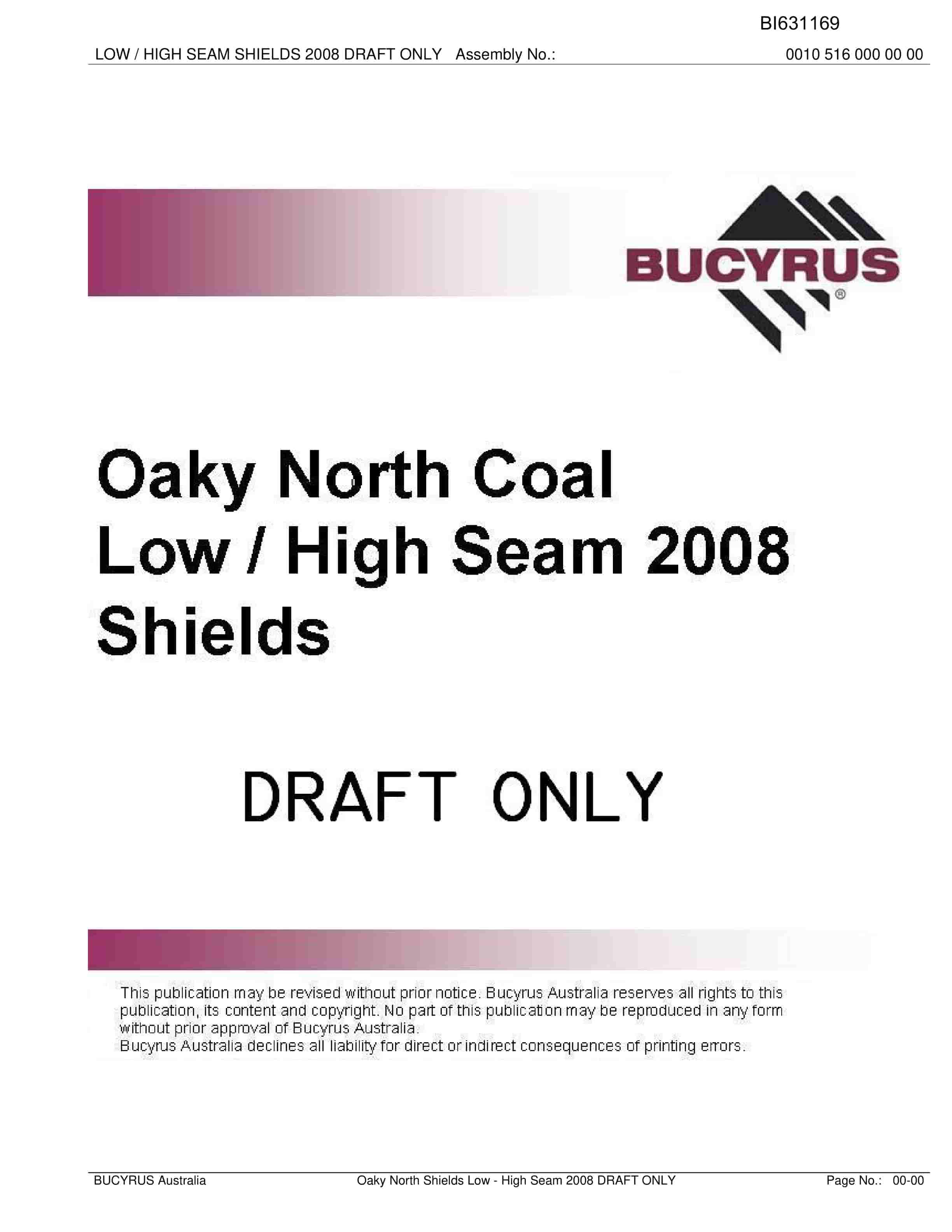 Bucyrus Oaky North Shields Low - High Seam 2008 Parts Catalog BI631169