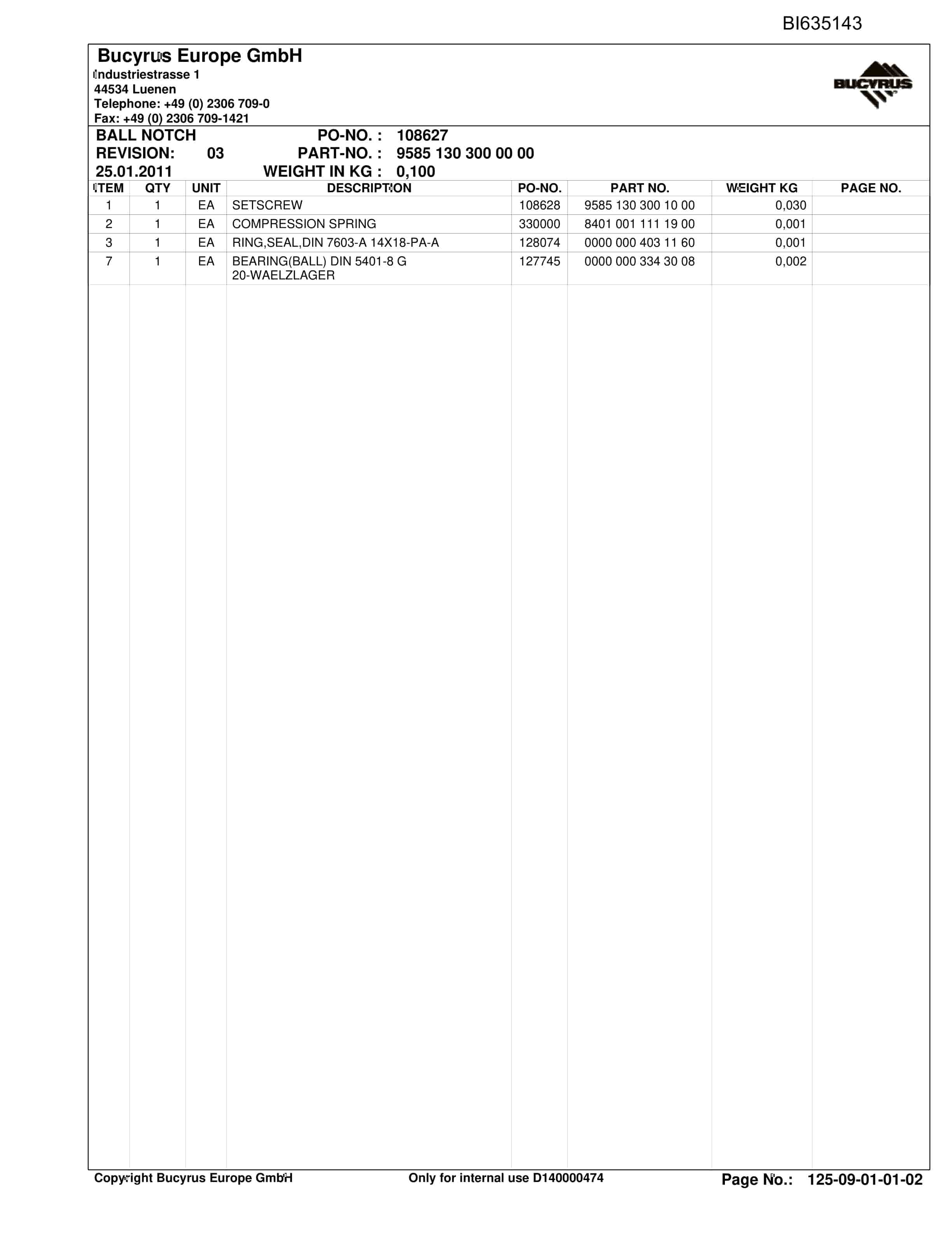Bucyrus OBJ, CN. YUSHEN 2, SH-CONV.PF6-1142 Parts Catalog BI635143-2