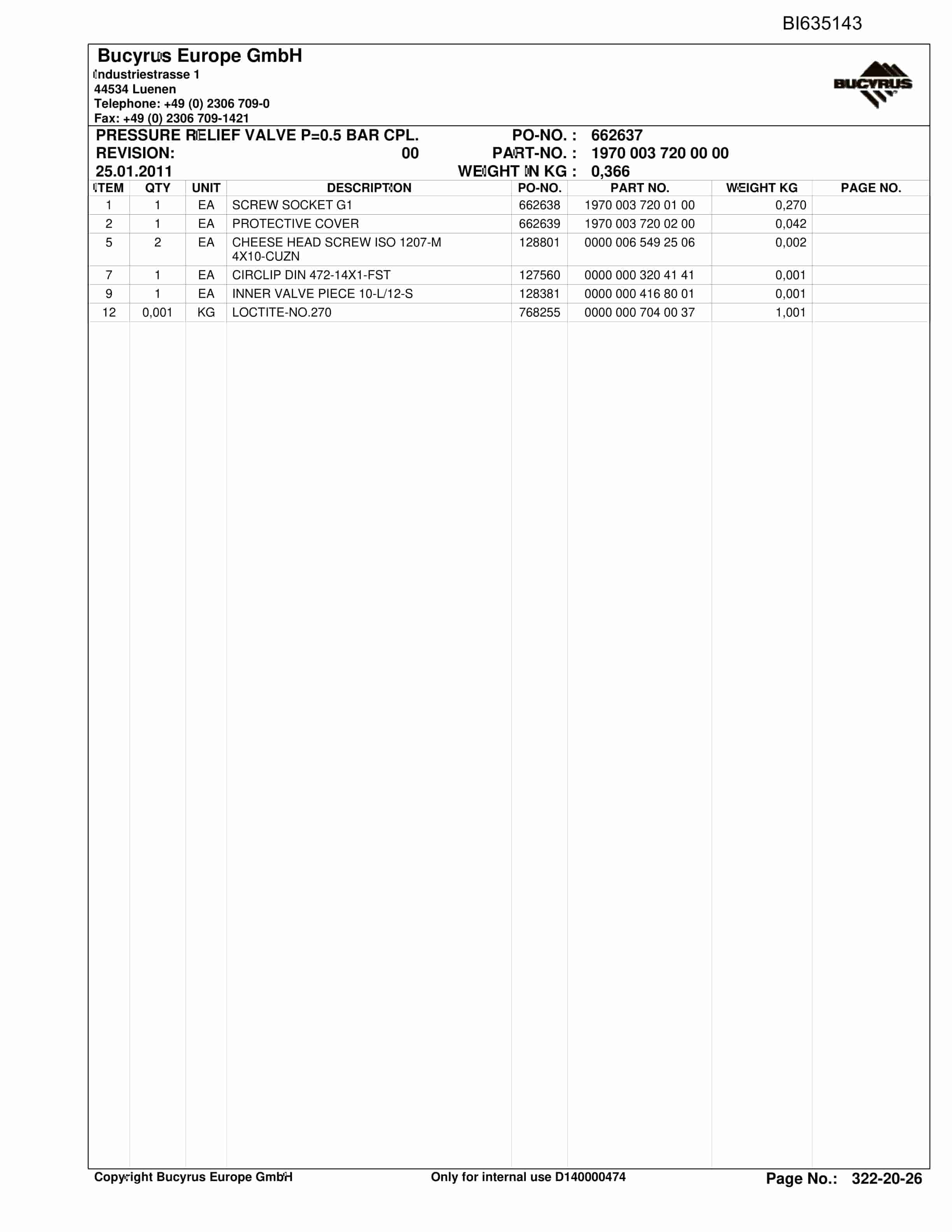 Bucyrus OBJ, CN. YUSHEN 2, SH-CONV.PF6-1142 Parts Catalog BI635143-5