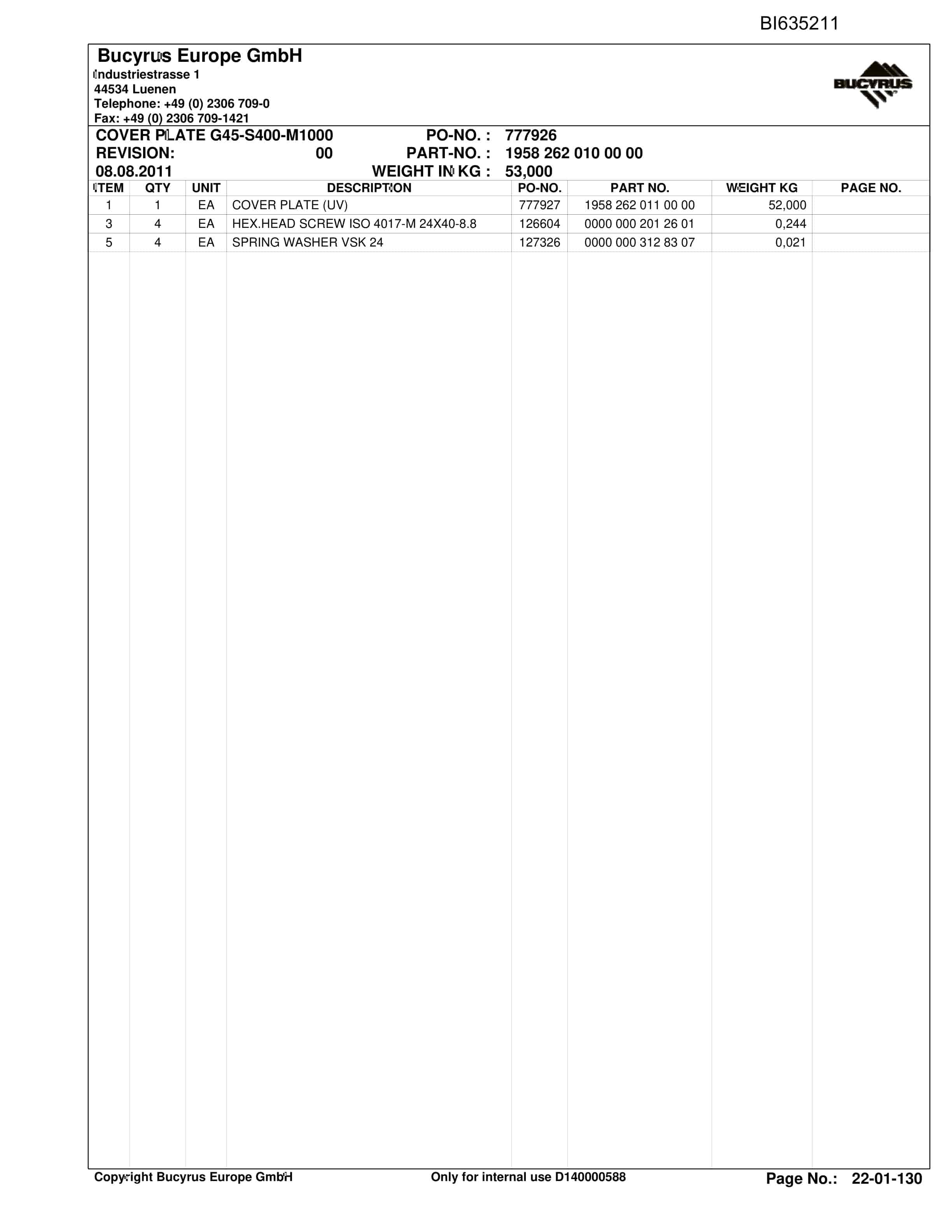Bucyrus OBJ.CN, DATONG TASHAN 5, Shearer System Parts Catalog BI635211-3