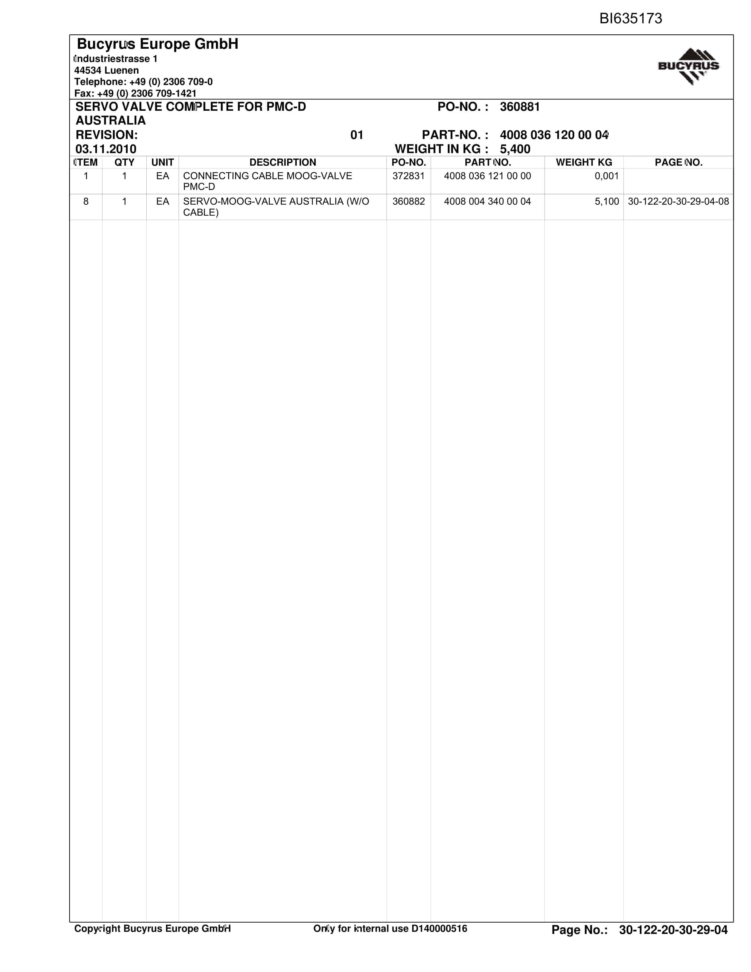 Bucyrus OBJ.CN. GUOJIAHE LTCC Conveyor Parts Catalog BI635173-2