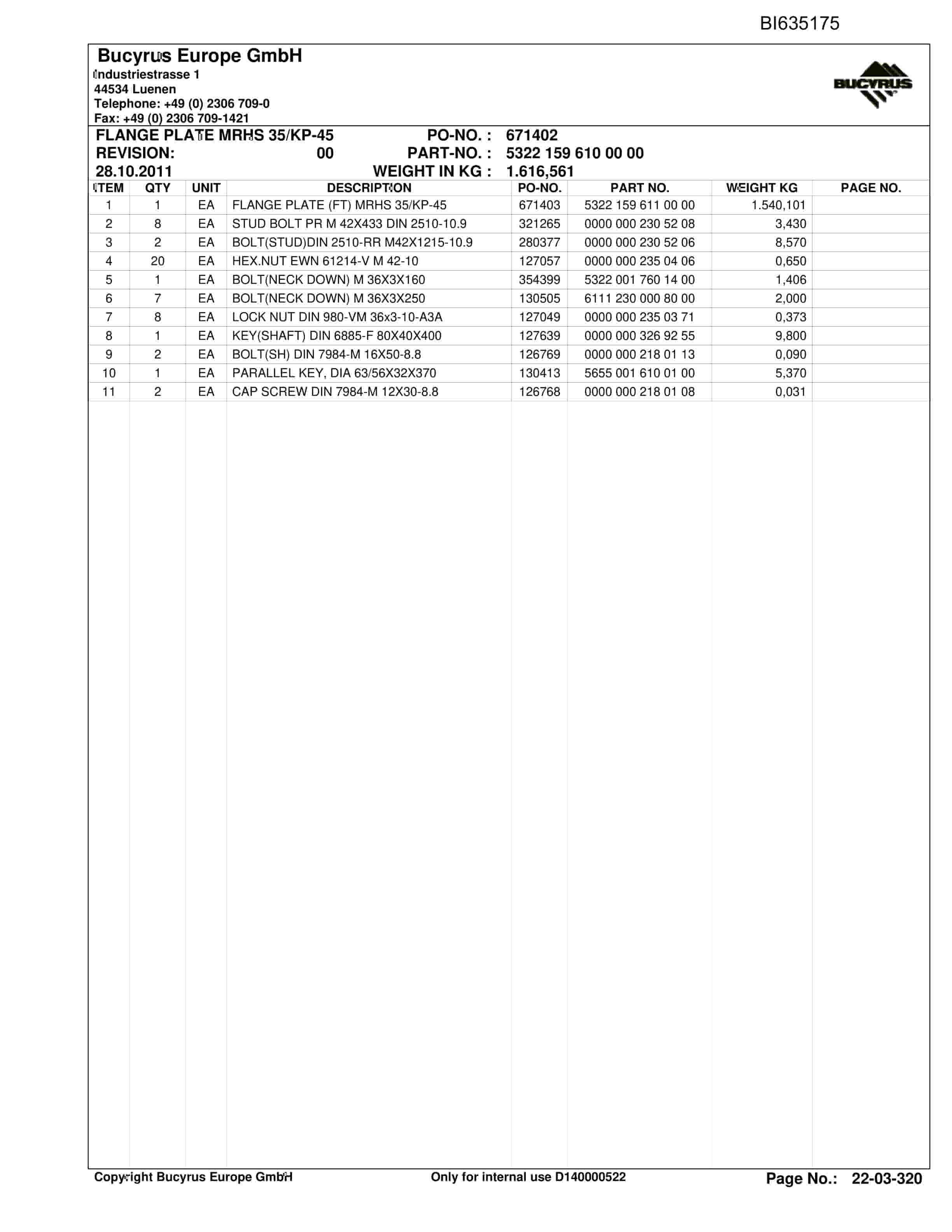 Bucyrus OBJ.CN.DONGZHOUYAO II Shearer System Parts Catalog BI635175-5