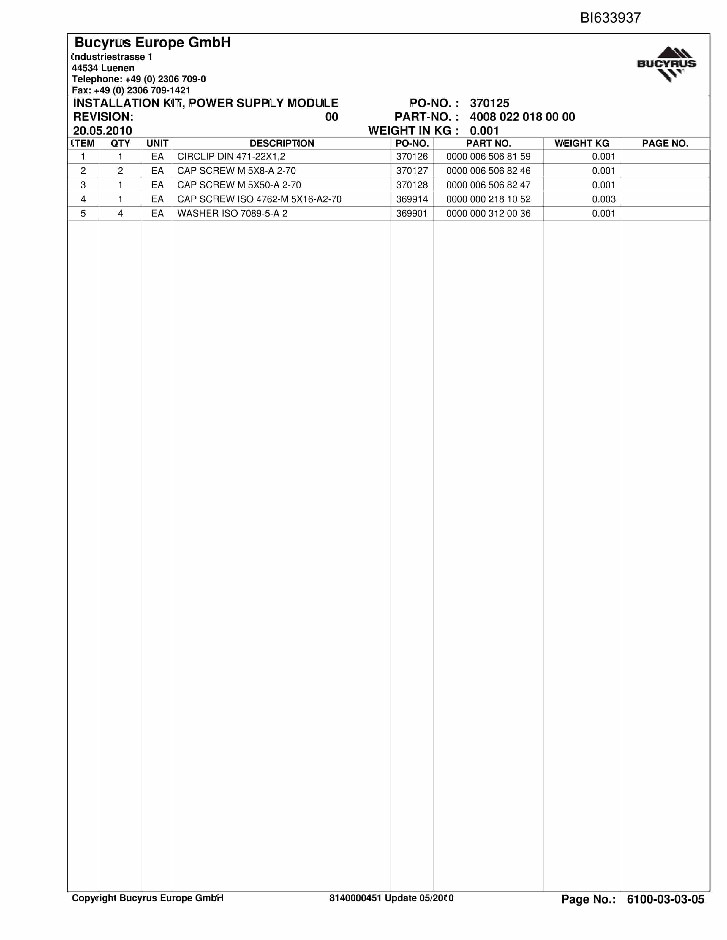Bucyrus OBJ.CZ.CSM Shearer Parts Catalog BI633937-3