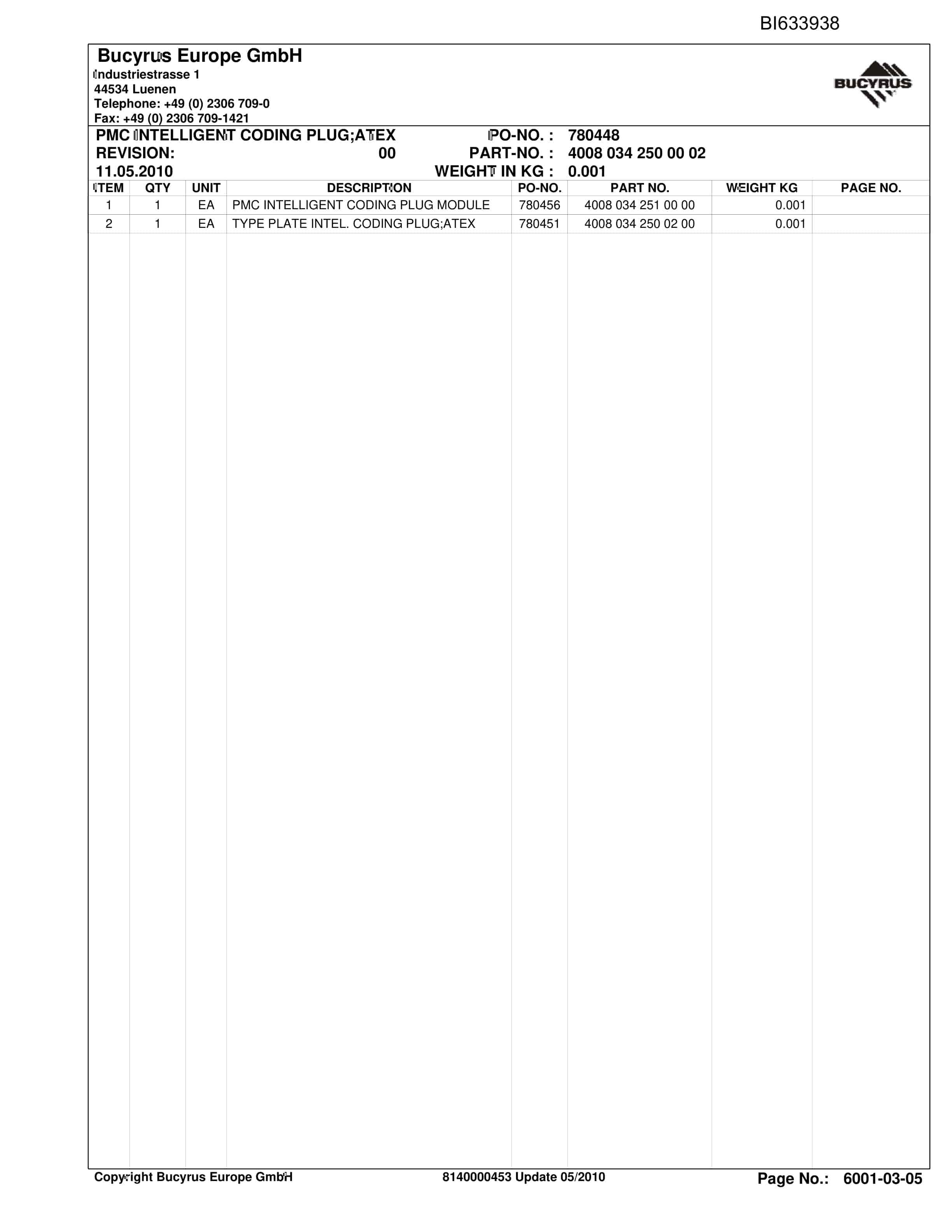 Bucyrus OBJ.CZ.LAZY Plow RHH Parts Catalog BI633938-4
