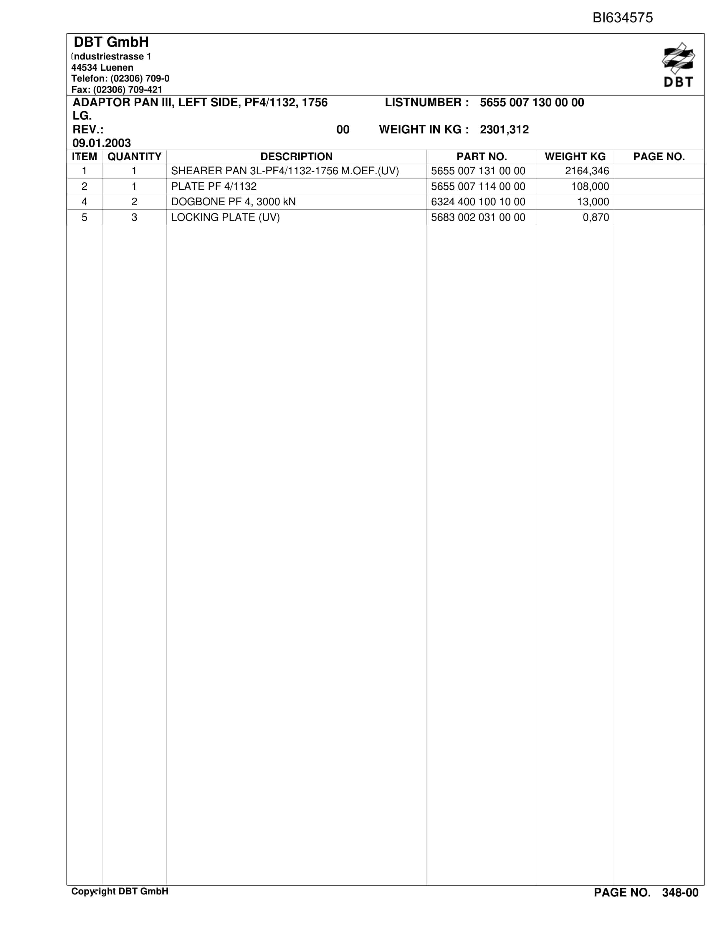 Bucyrus PARK TERMIK Face Conveyor PF 4-1132 Parts Catalog BI634575-5
